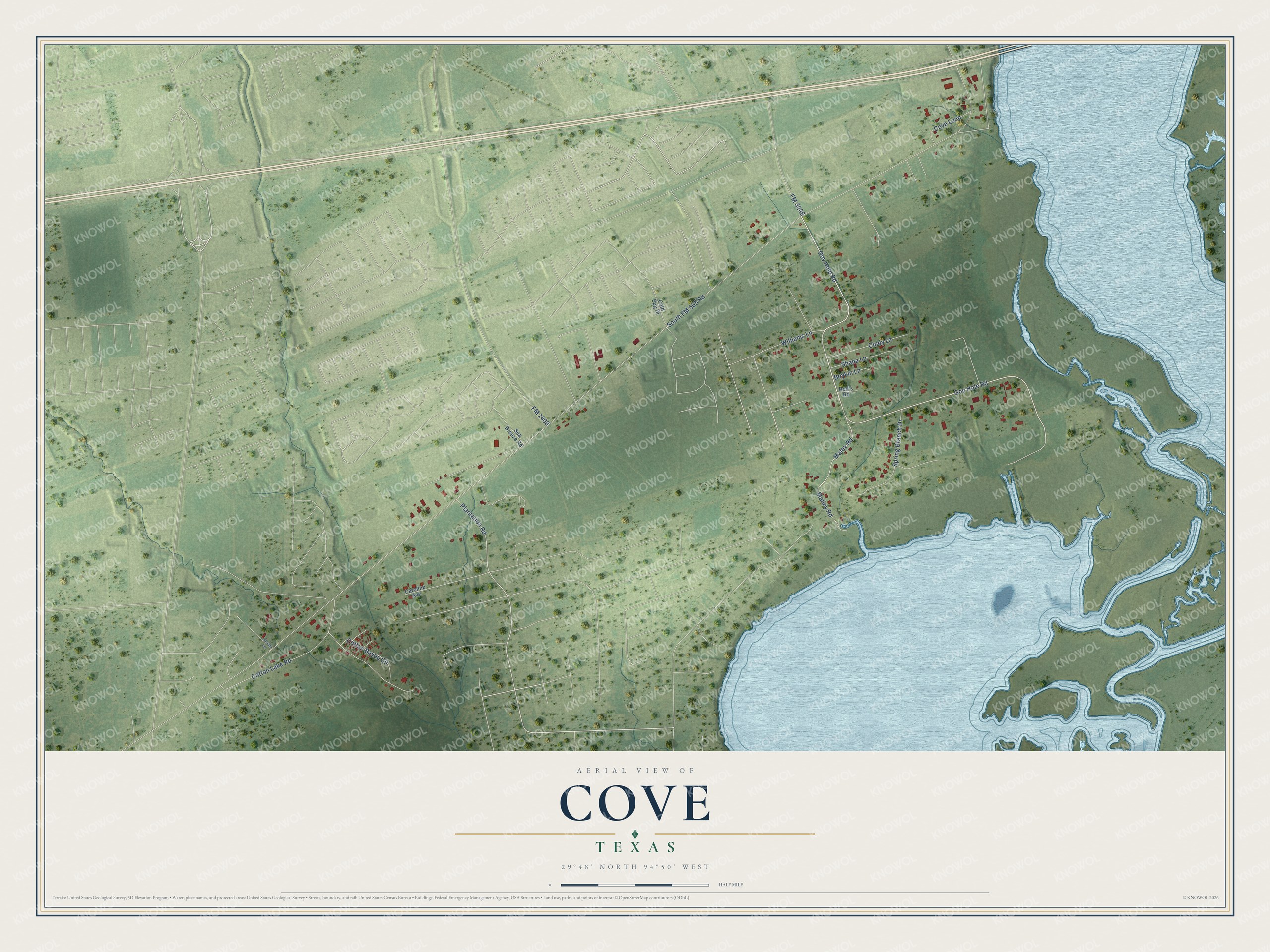 Watermarked full-map preview of Cove, Texas