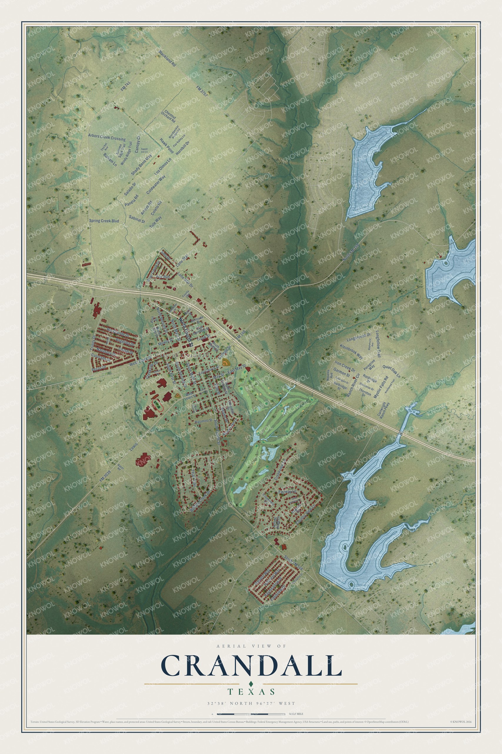 Watermarked full-map preview of Crandall, Texas