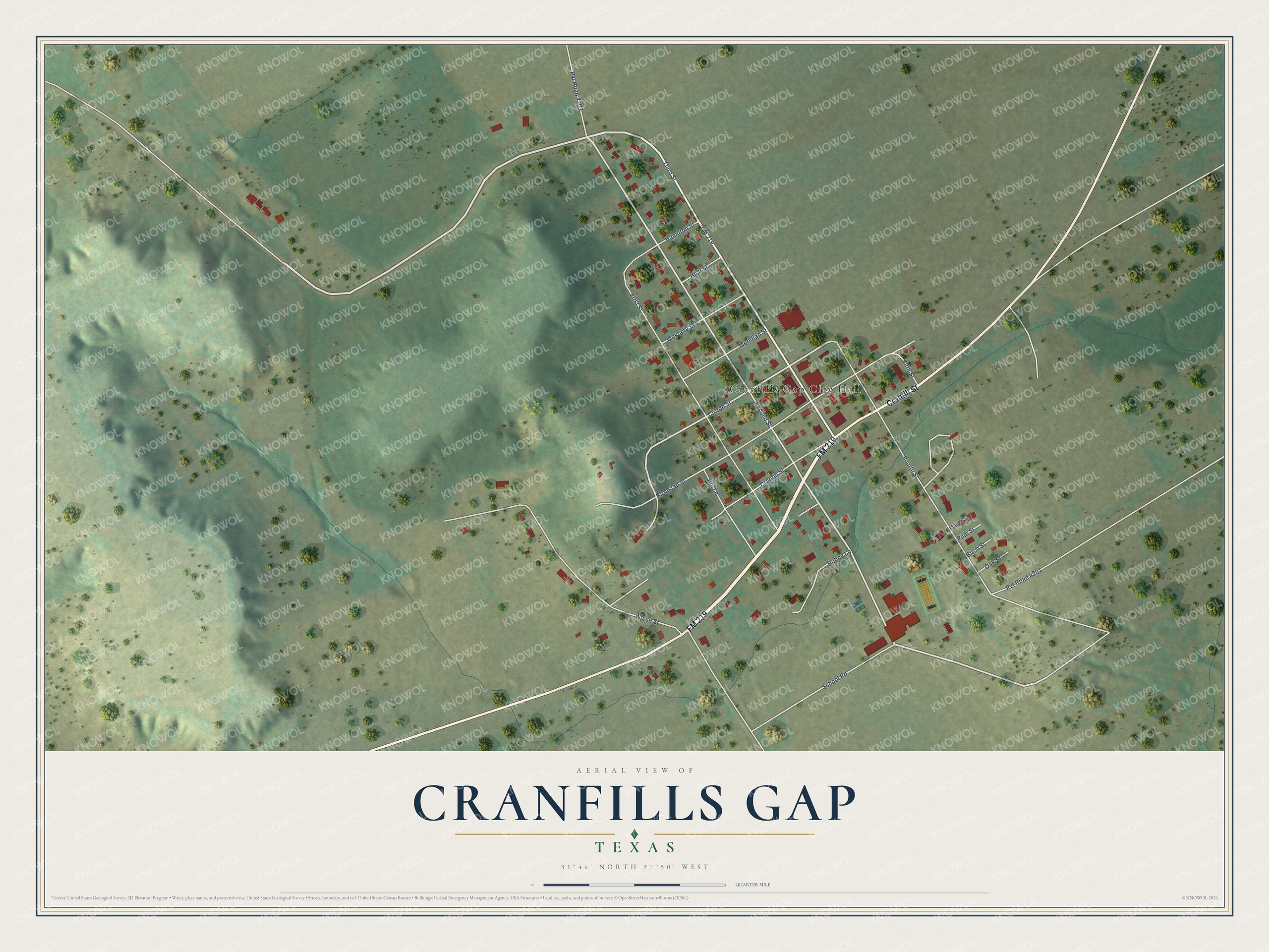 Watermarked full-map preview of Cranfills Gap, Texas