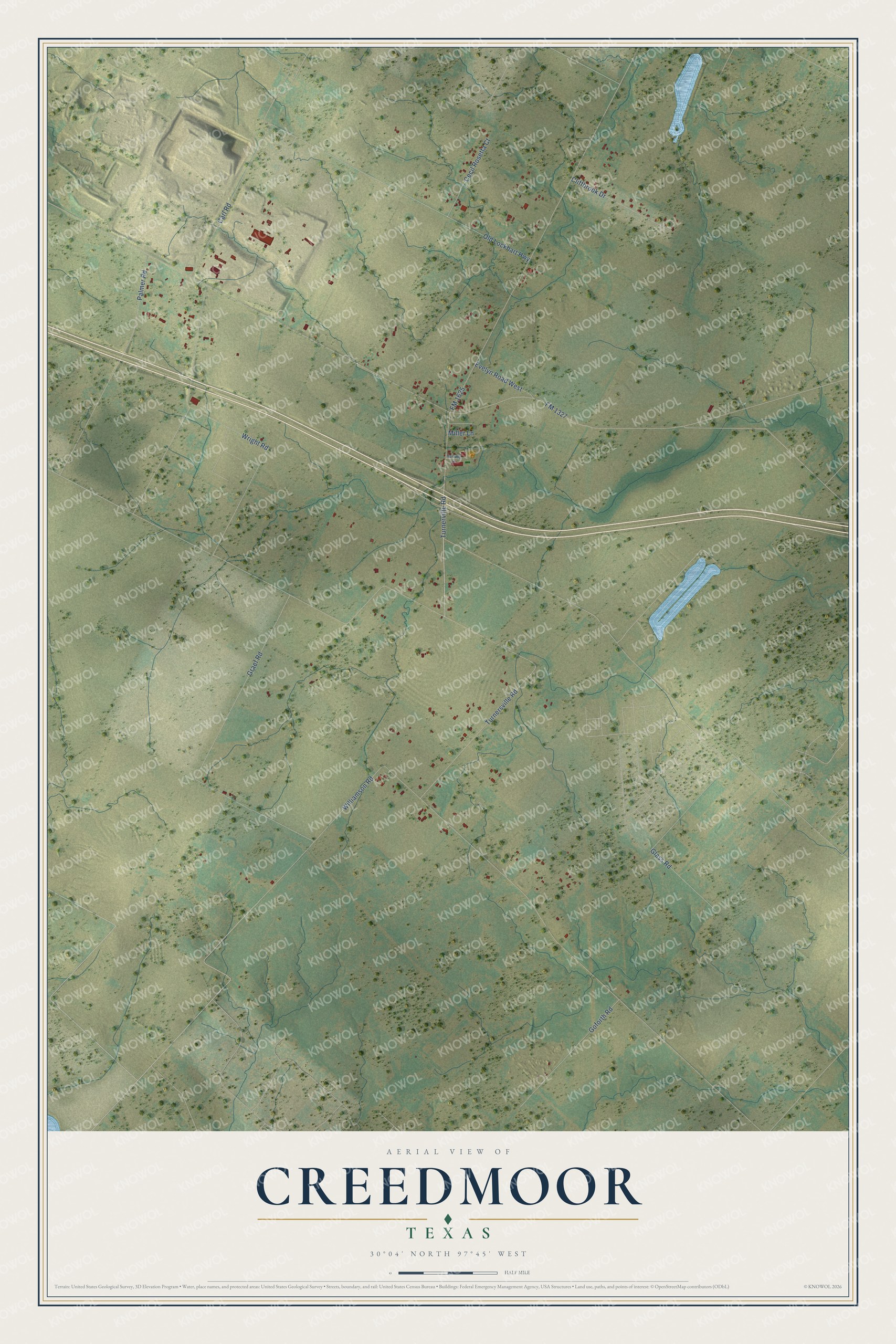 Watermarked full-map preview of Creedmoor, Texas