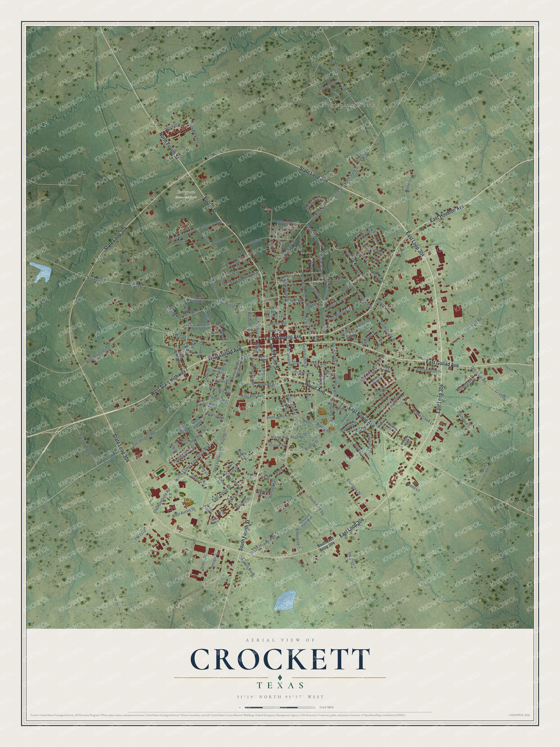 Watermarked full-map preview of Crockett, Texas