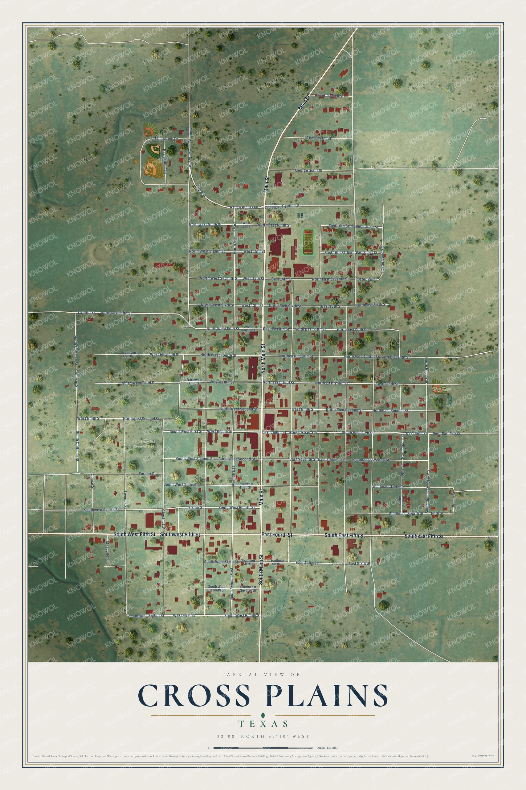 Watermarked full-map preview of Cross Plains, Texas