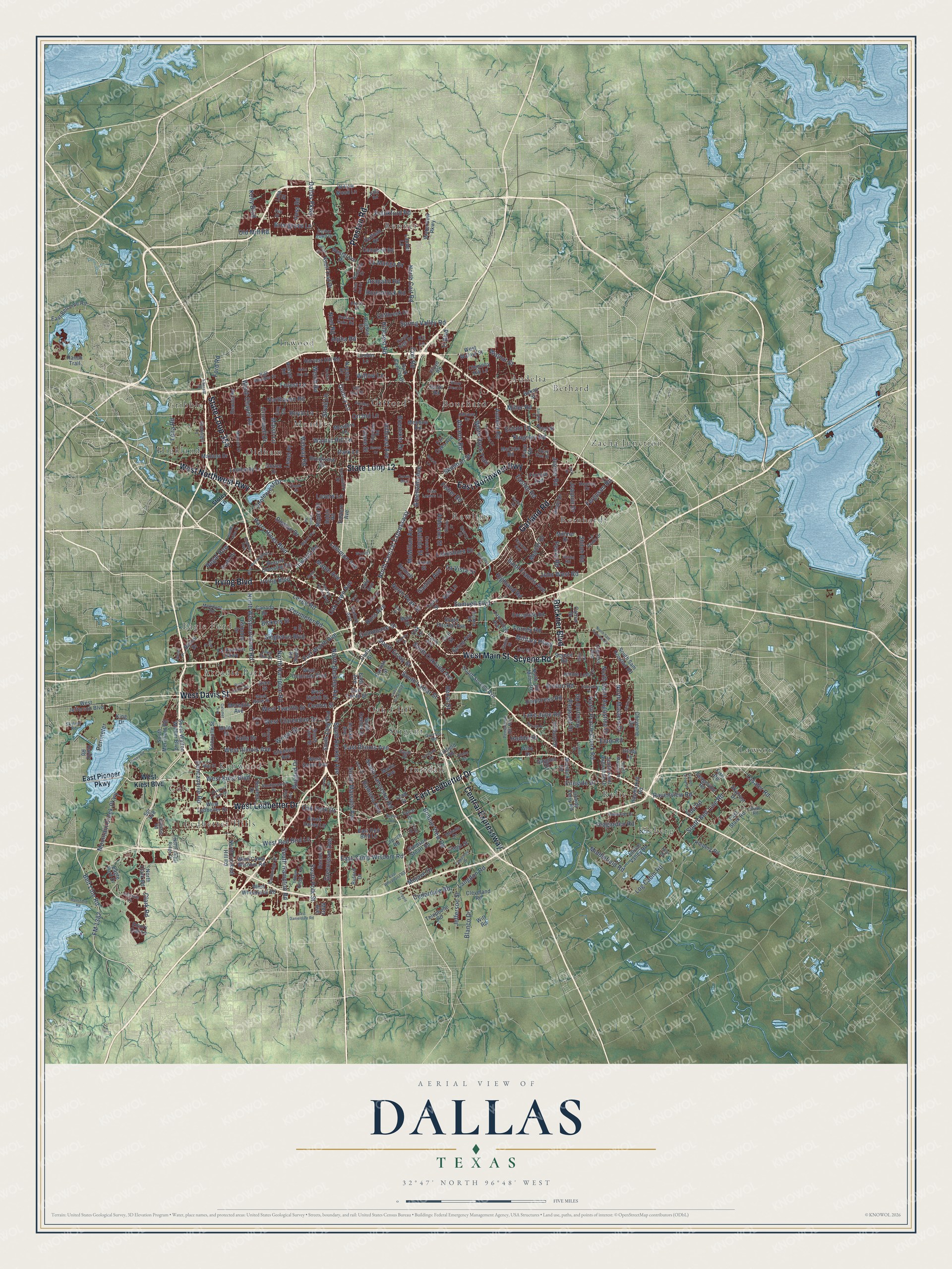 Watermarked full-map preview of Dallas, Texas