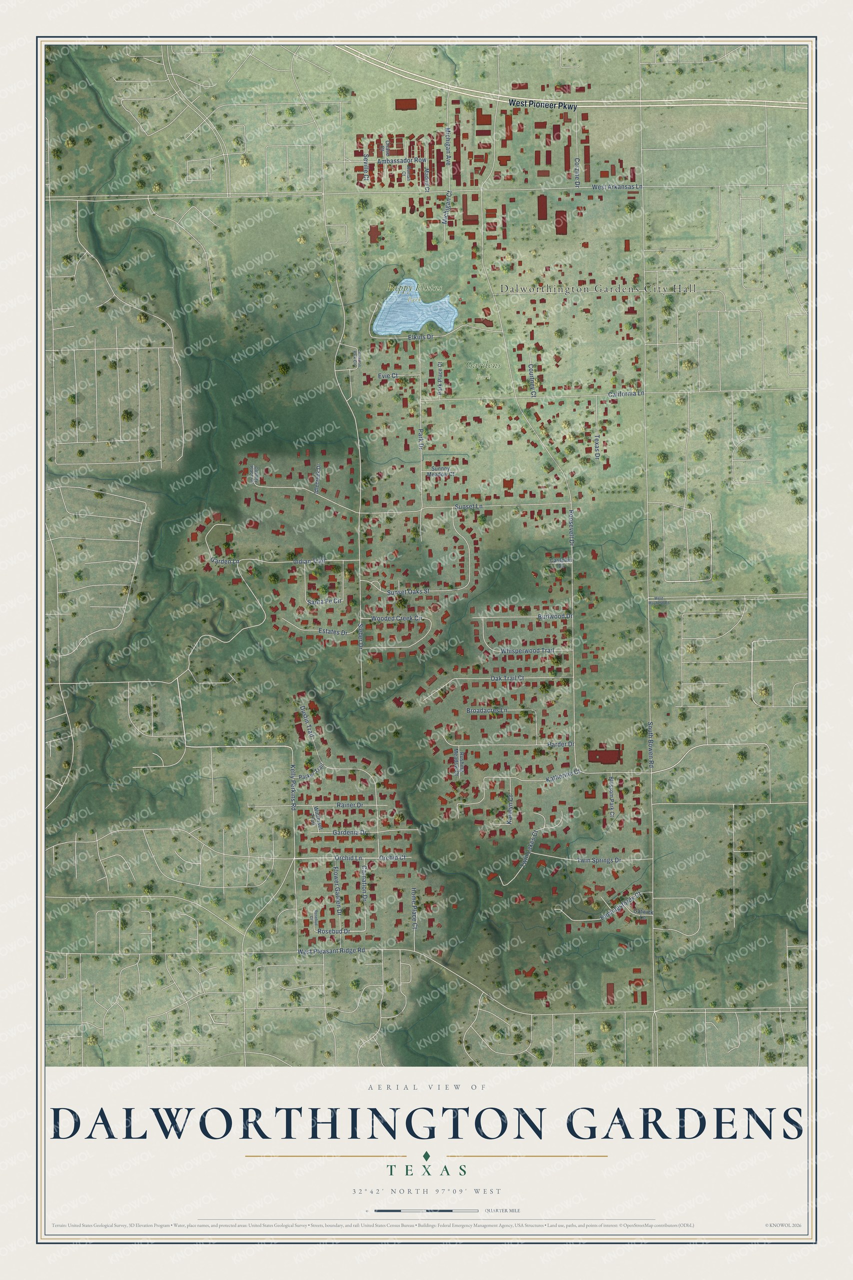 Watermarked full-map preview of Dalworthington Gardens, Texas