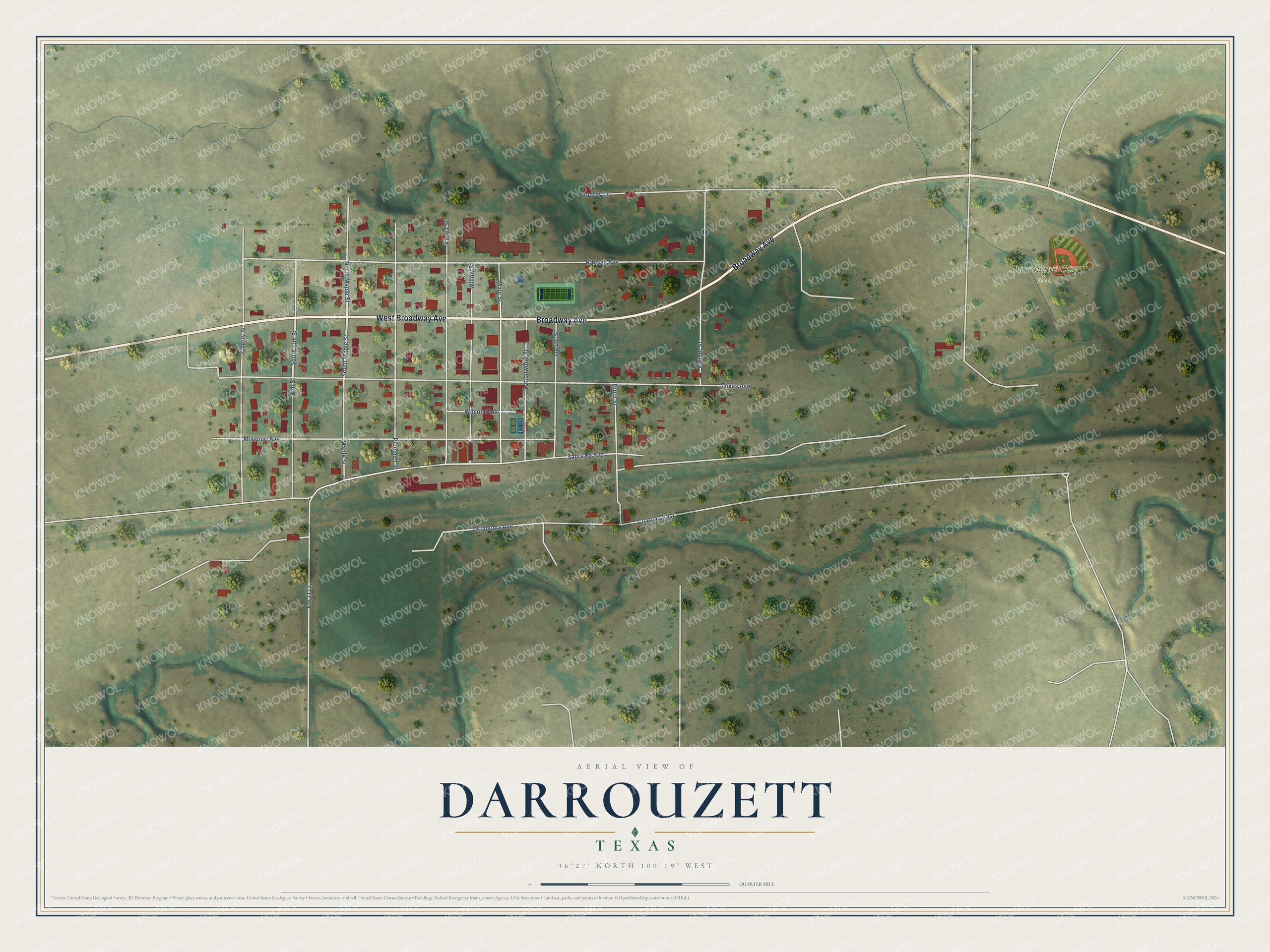 Watermarked full-map preview of Darrouzett, Texas