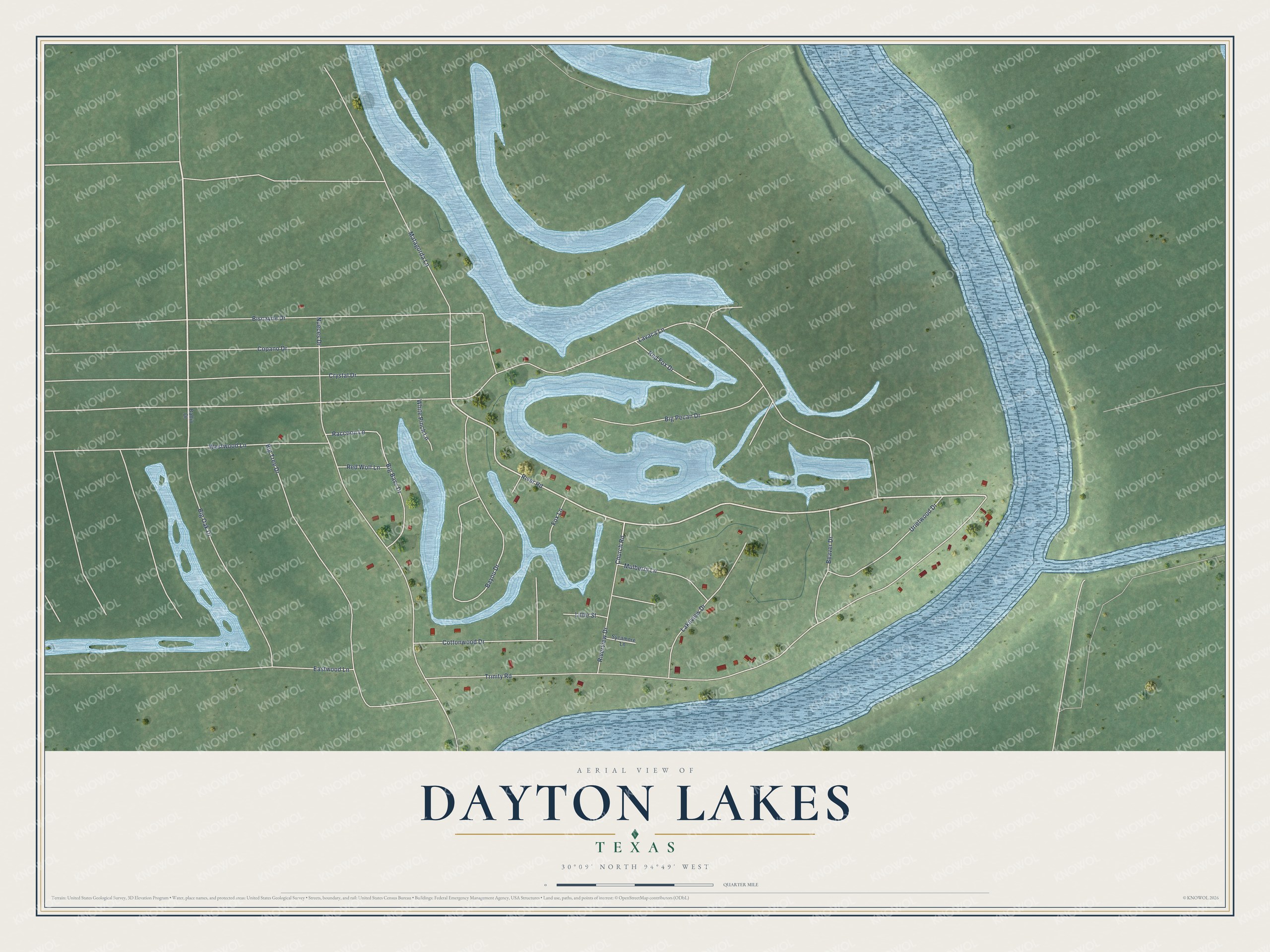 Watermarked full-map preview of Dayton Lakes, Texas