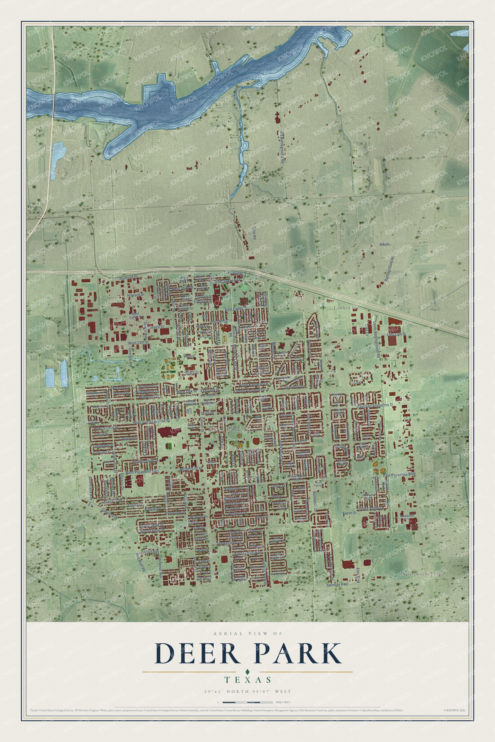 Watermarked full-map preview of Deer Park, Texas