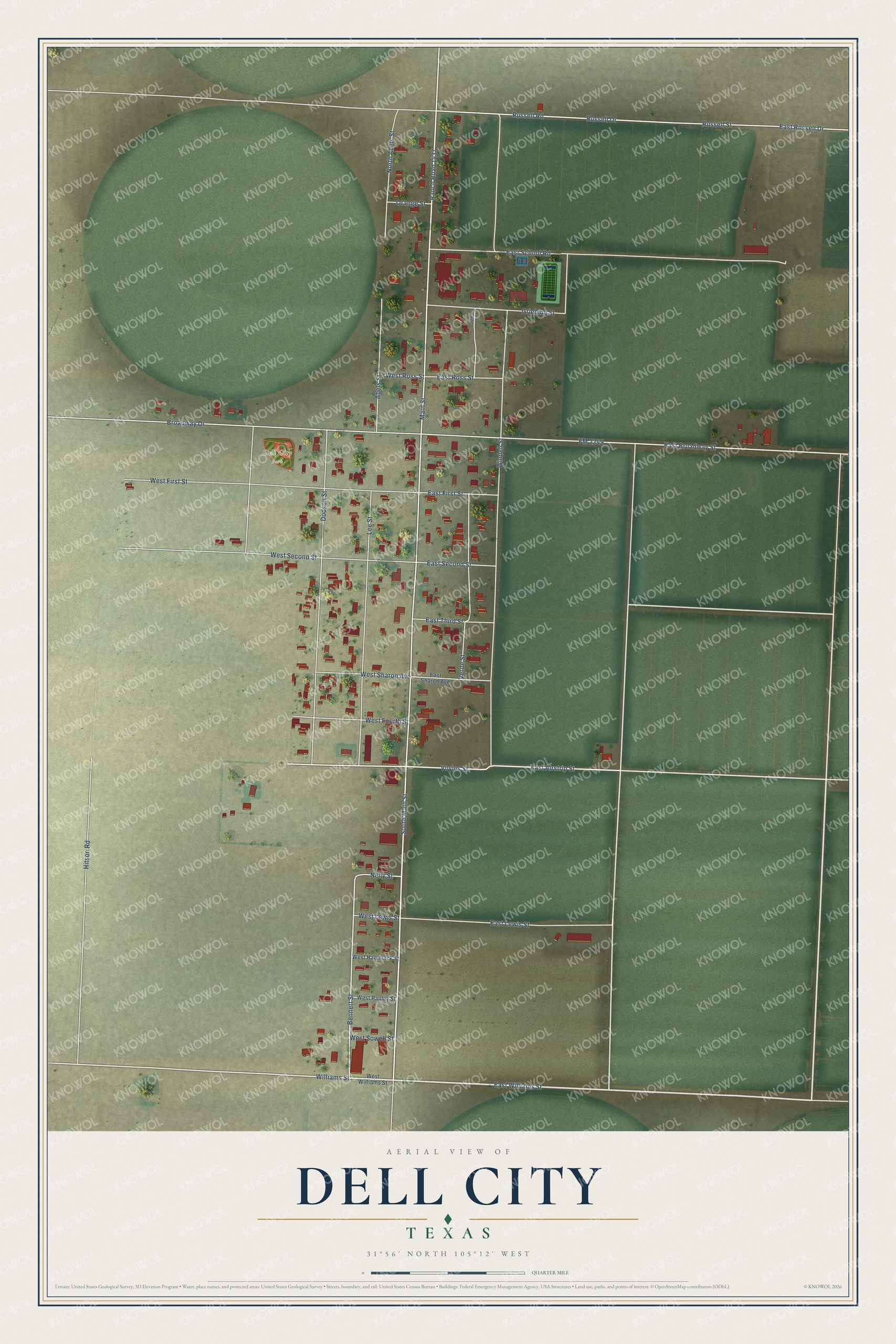 Watermarked full-map preview of Dell City, Texas