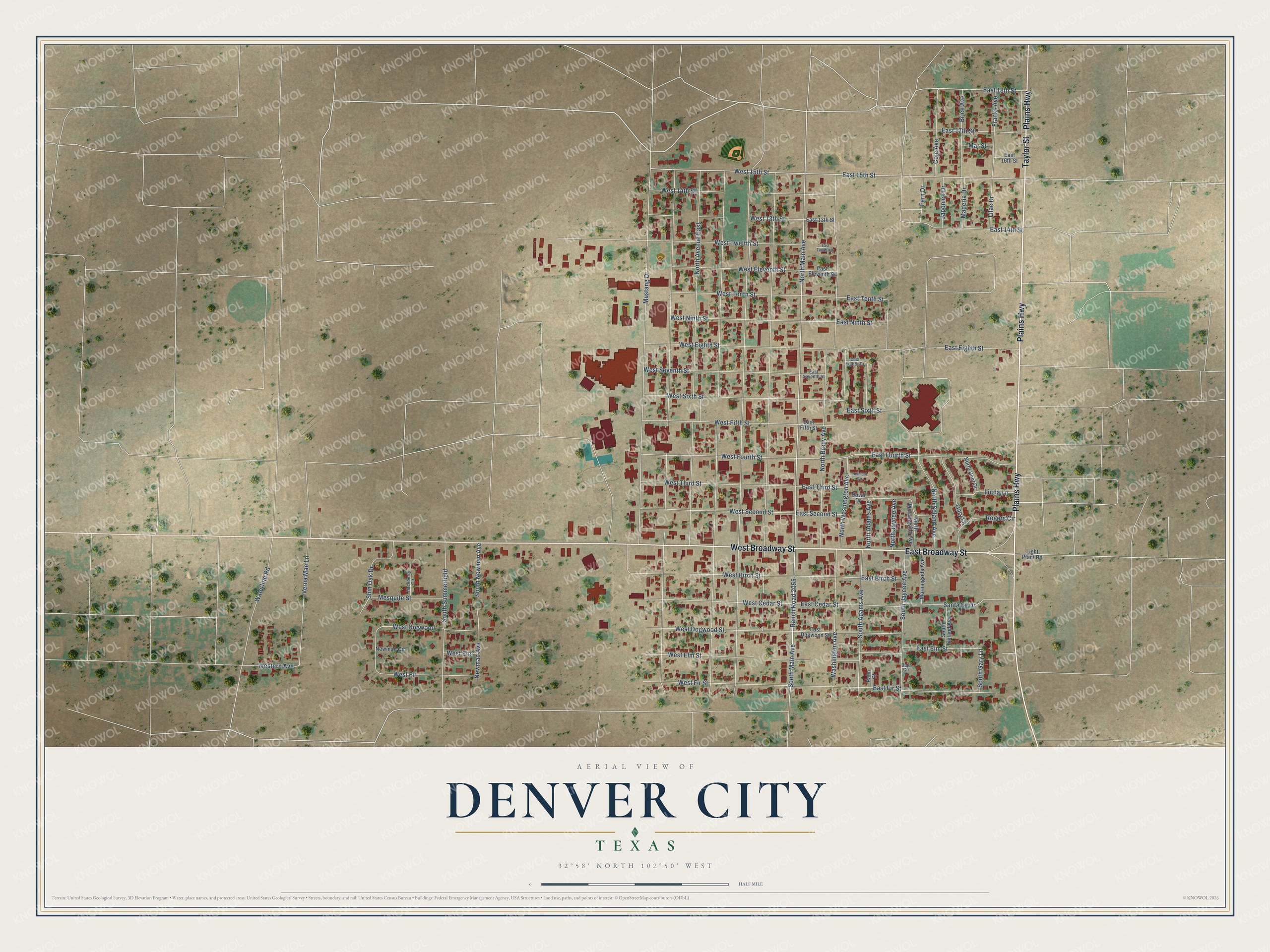 Watermarked full-map preview of Denver City, Texas