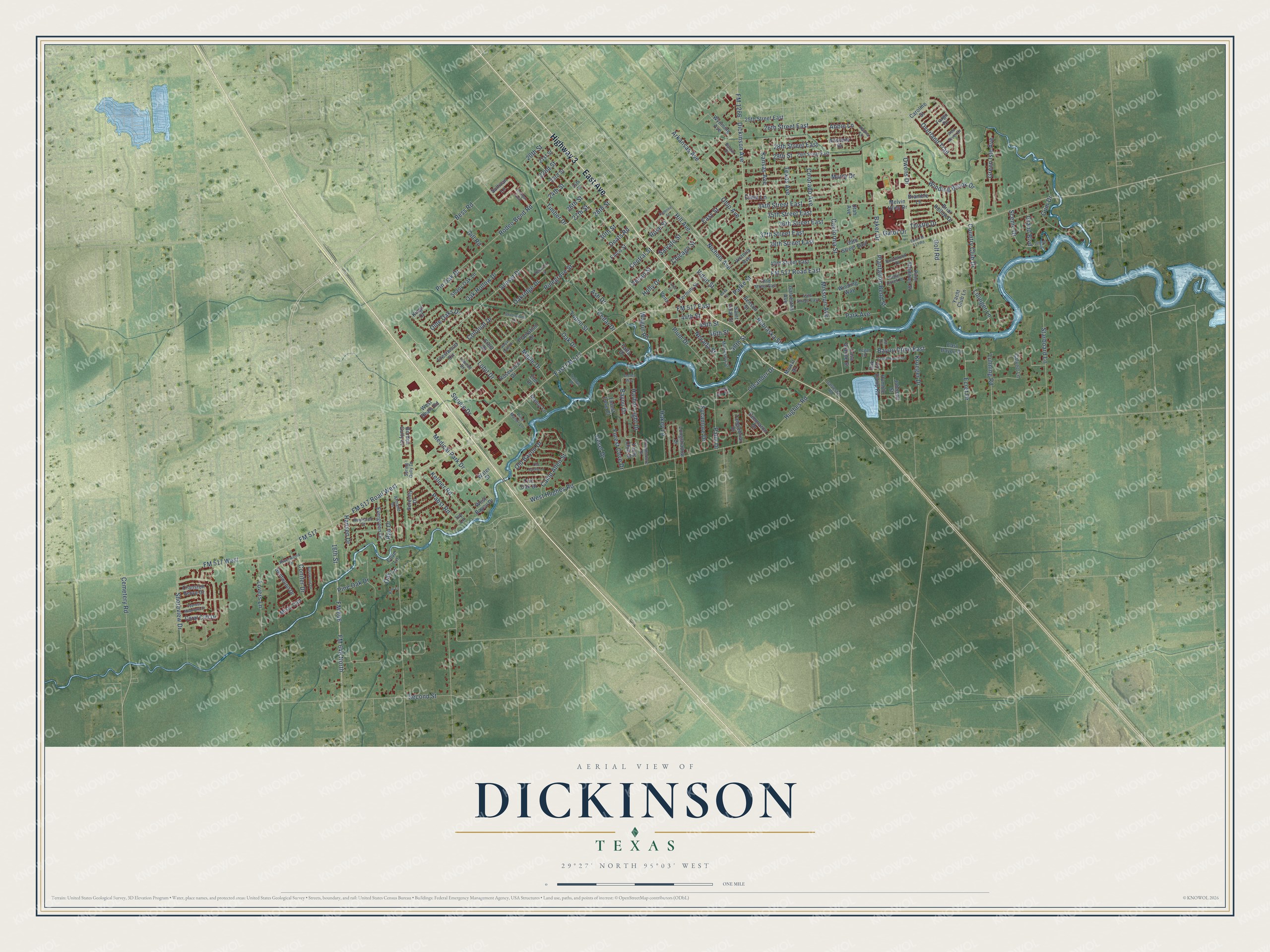 Watermarked full-map preview of Dickinson, Texas