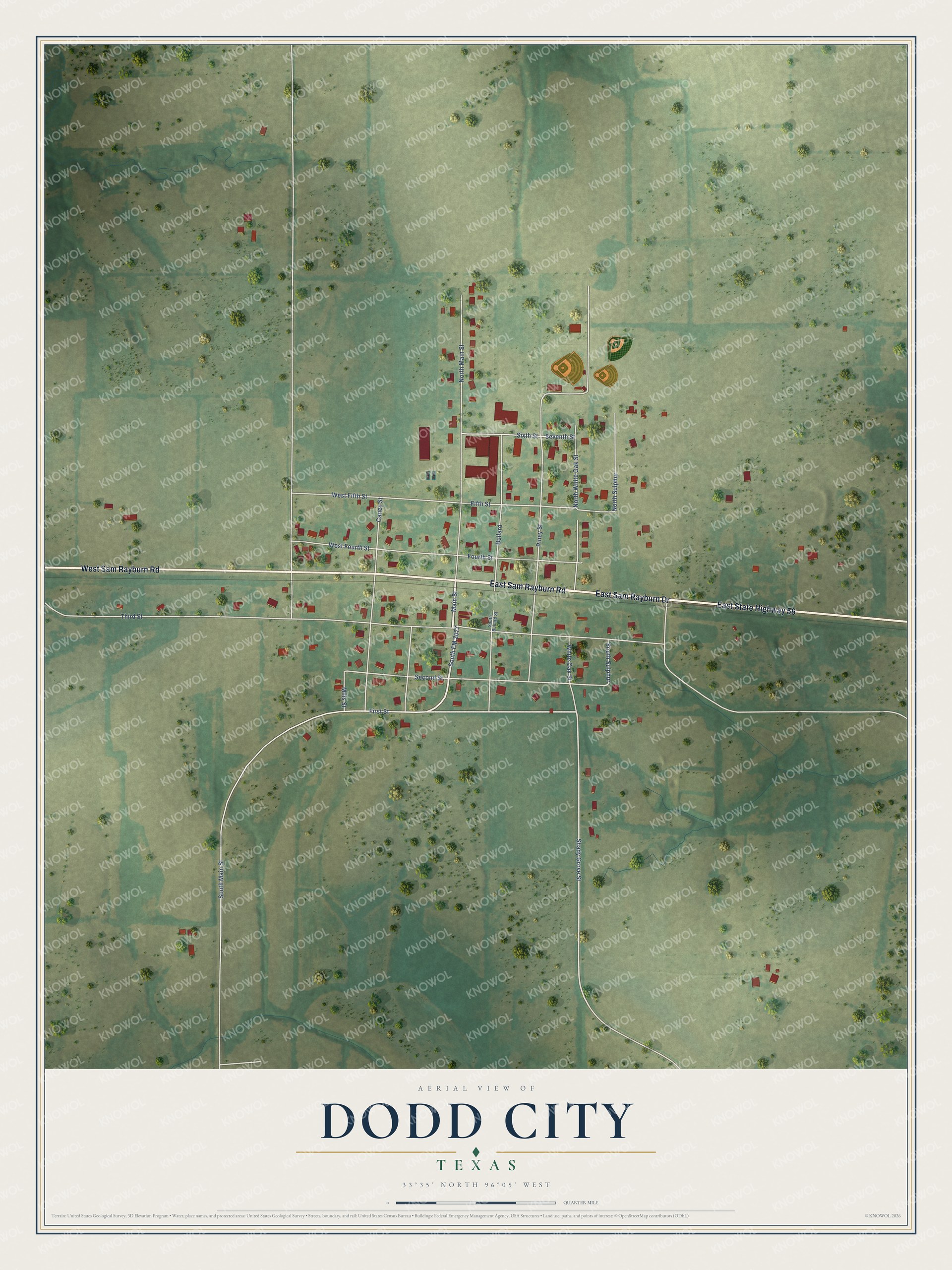 Watermarked full-map preview of Dodd City, Texas