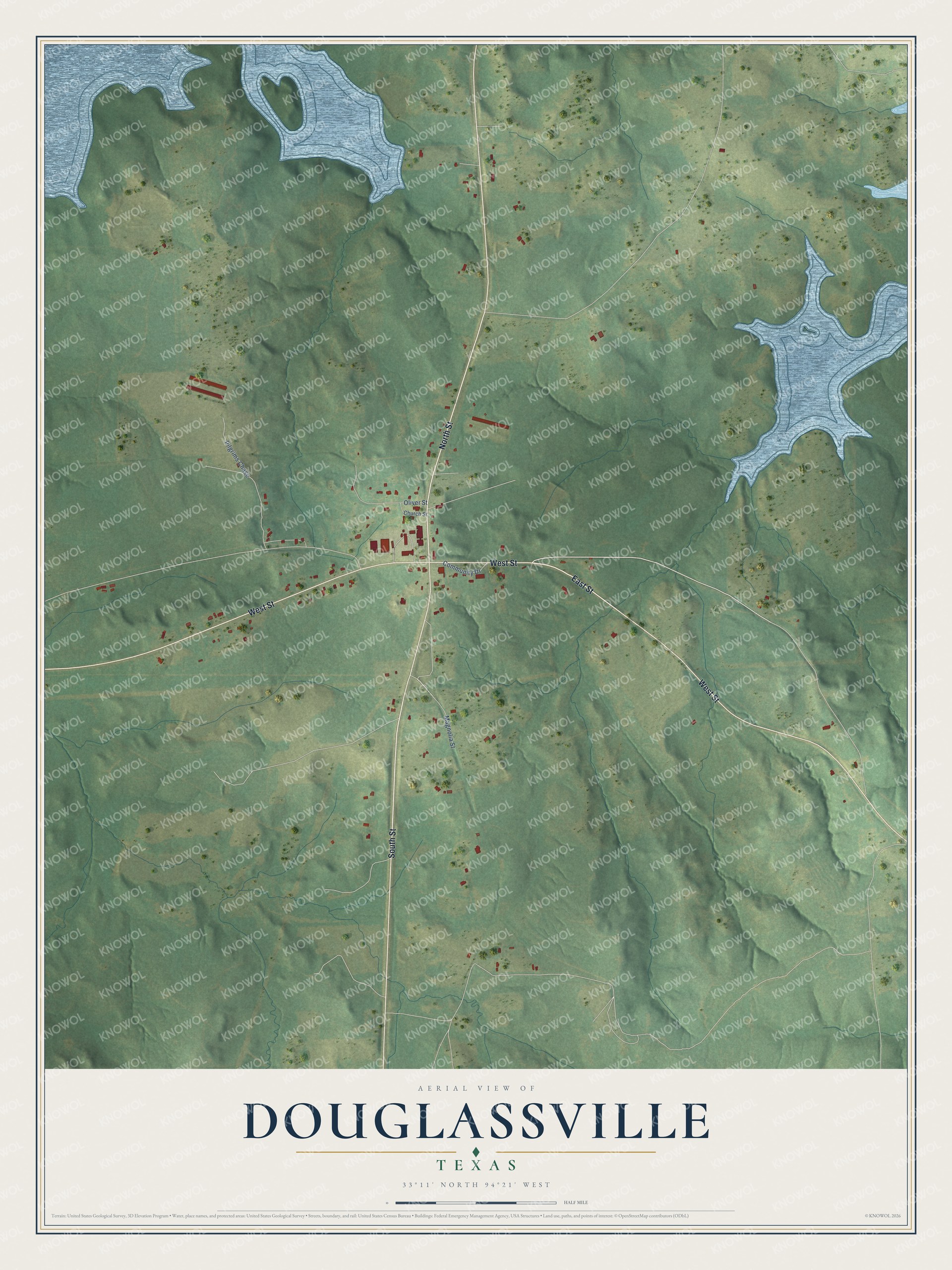 Watermarked full-map preview of Douglassville, Texas