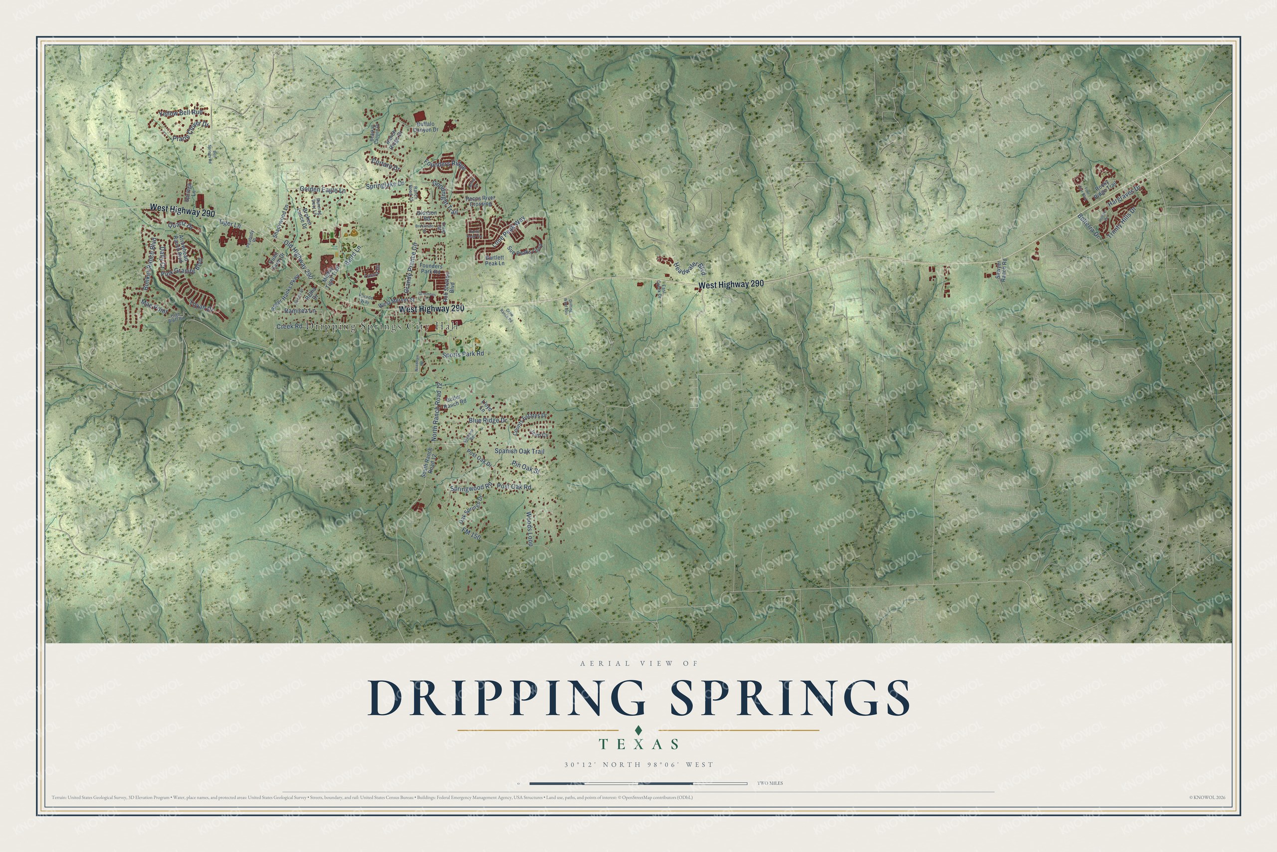 Watermarked full-map preview of Dripping Springs, Texas