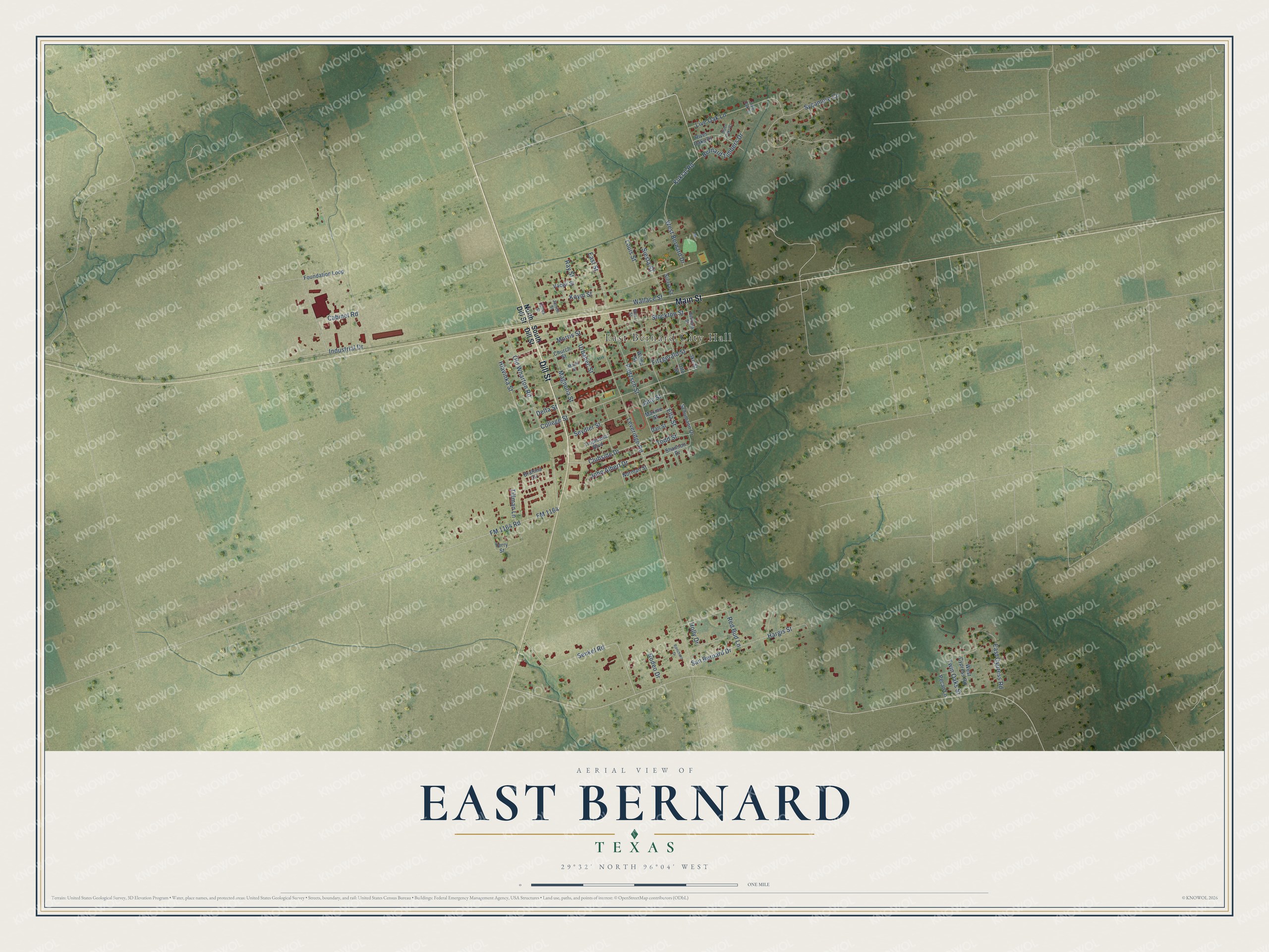 Watermarked full-map preview of East Bernard, Texas
