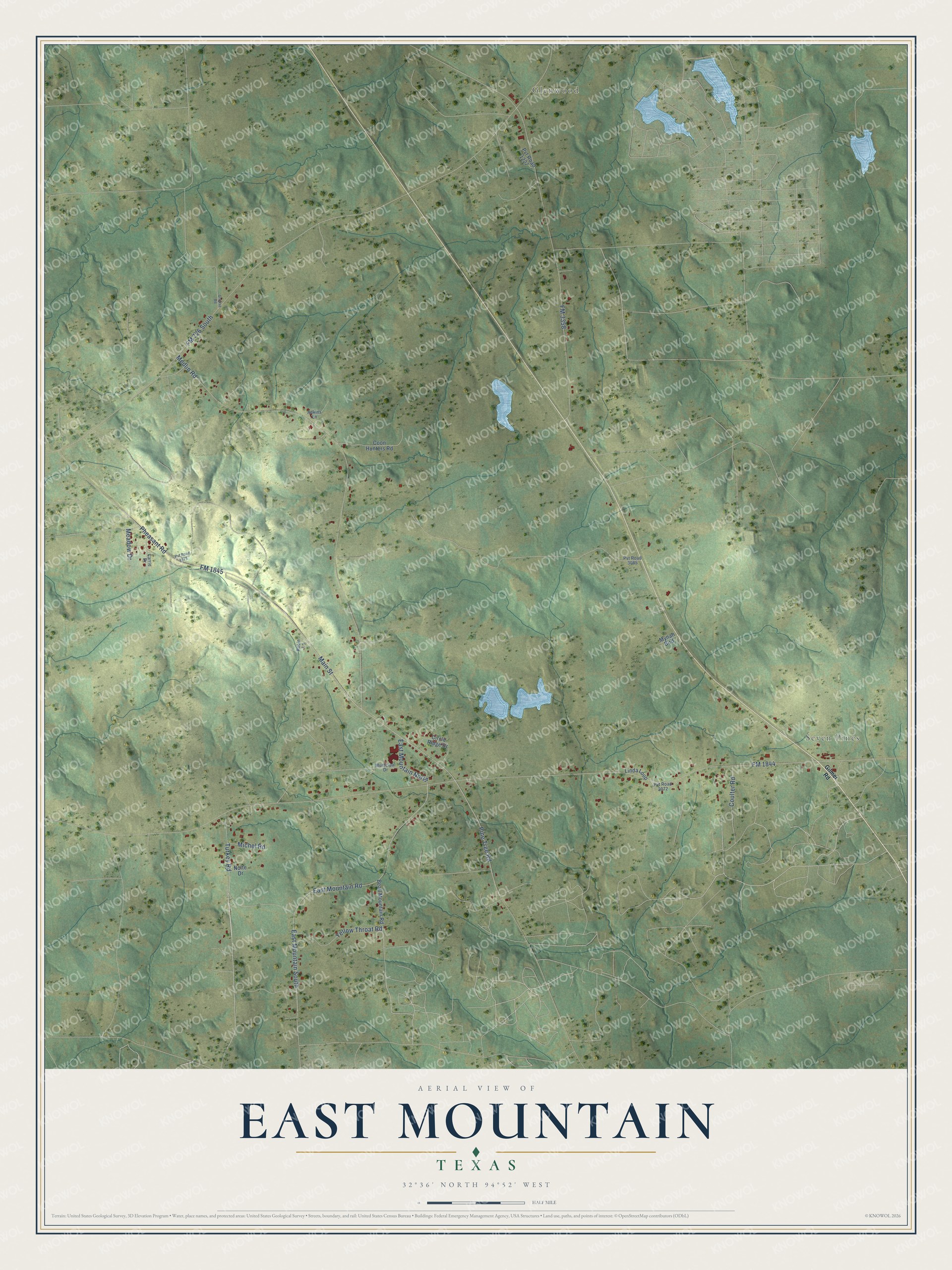 Watermarked full-map preview of East Mountain, Texas