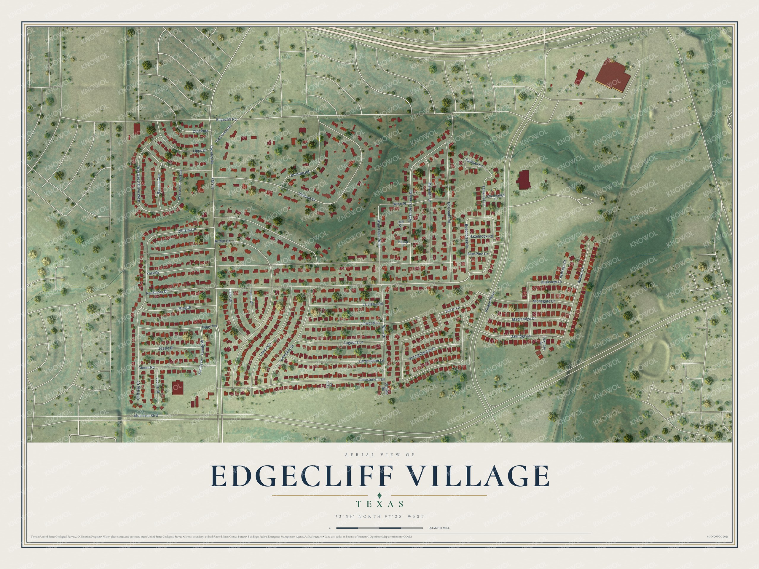Watermarked full-map preview of Edgecliff Village, Texas