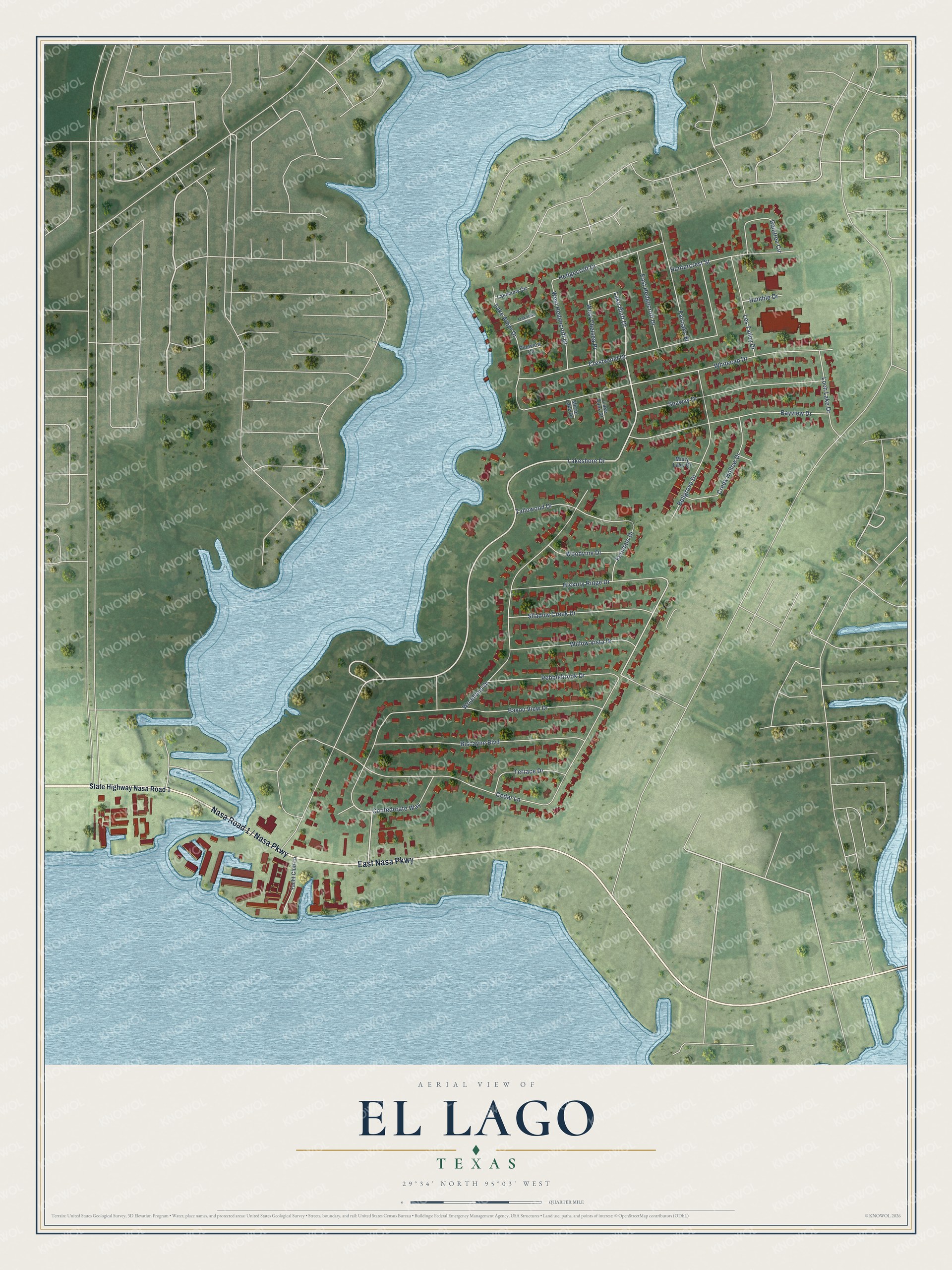 Watermarked full-map preview of El Lago, Texas