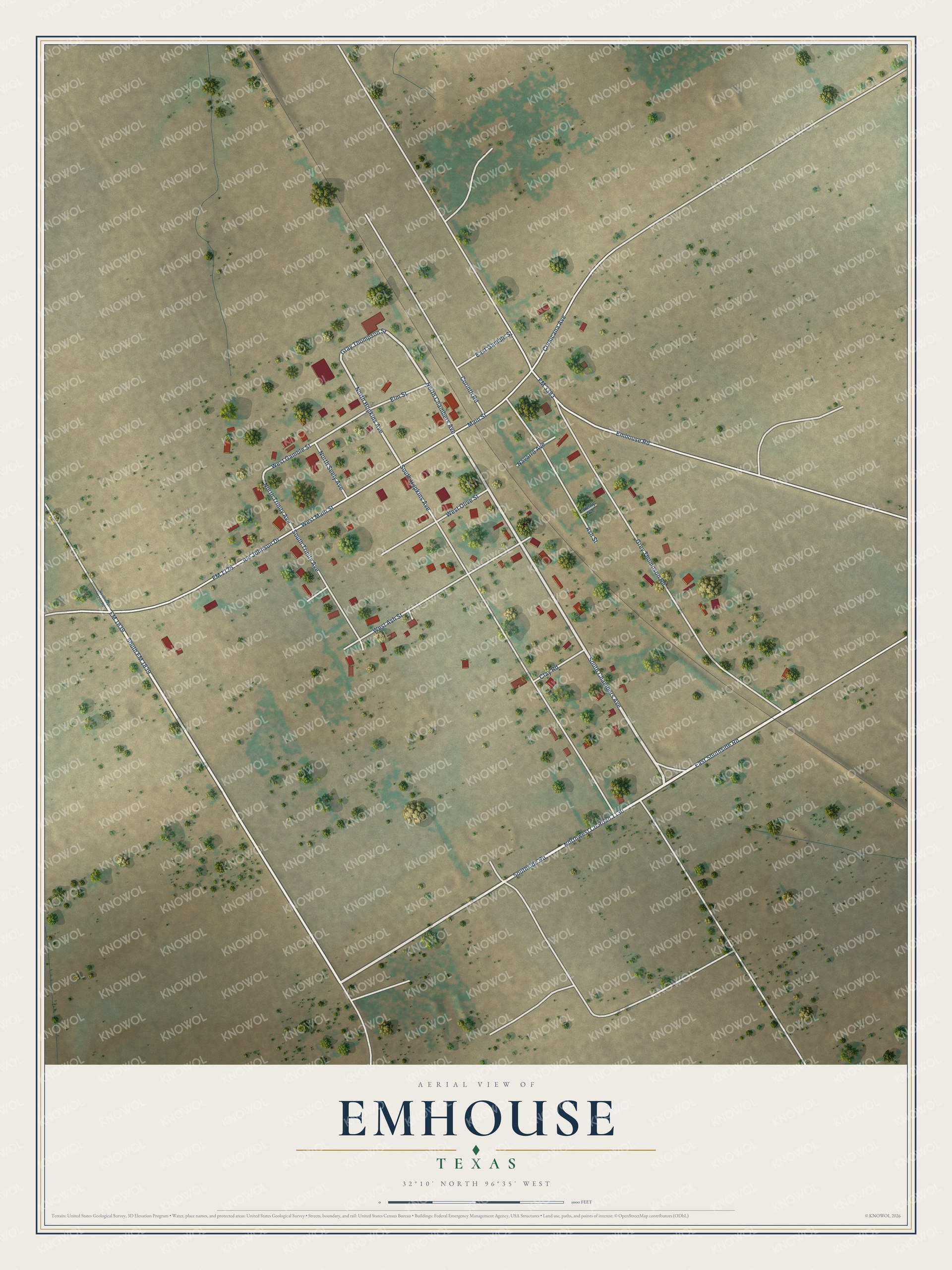 Watermarked full-map preview of Emhouse, Texas