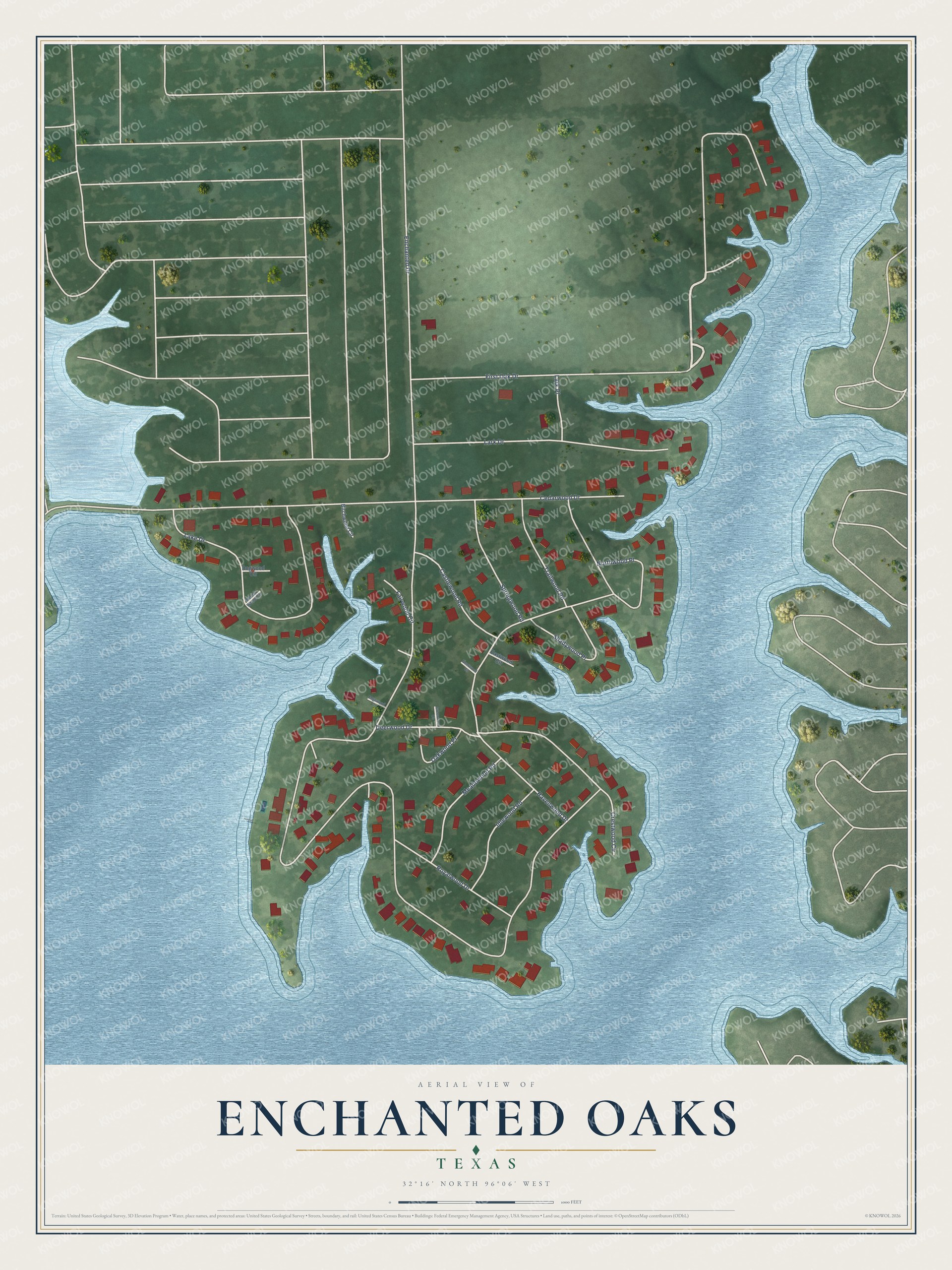 Watermarked full-map preview of Enchanted Oaks, Texas
