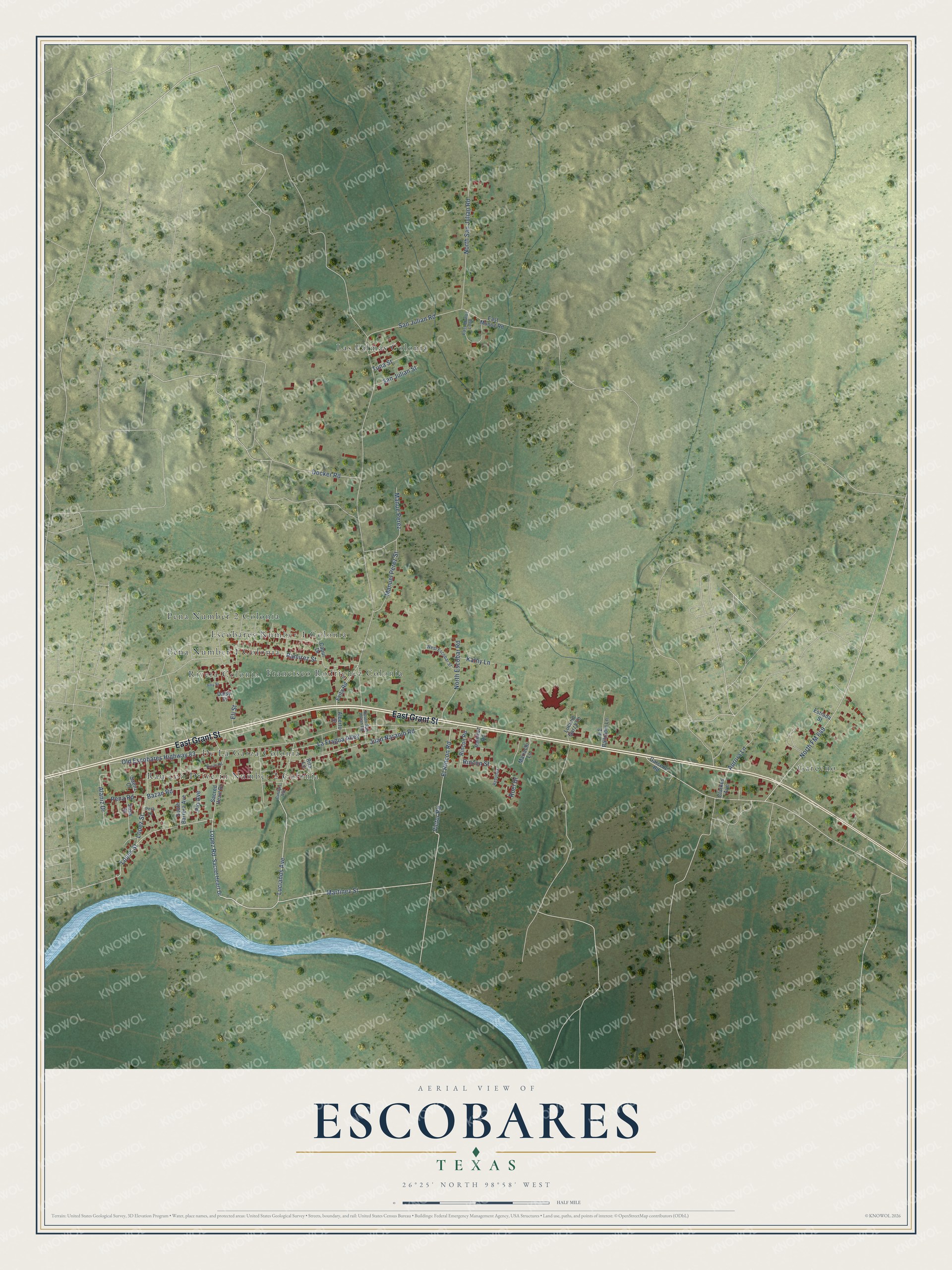 Watermarked full-map preview of Escobares, Texas