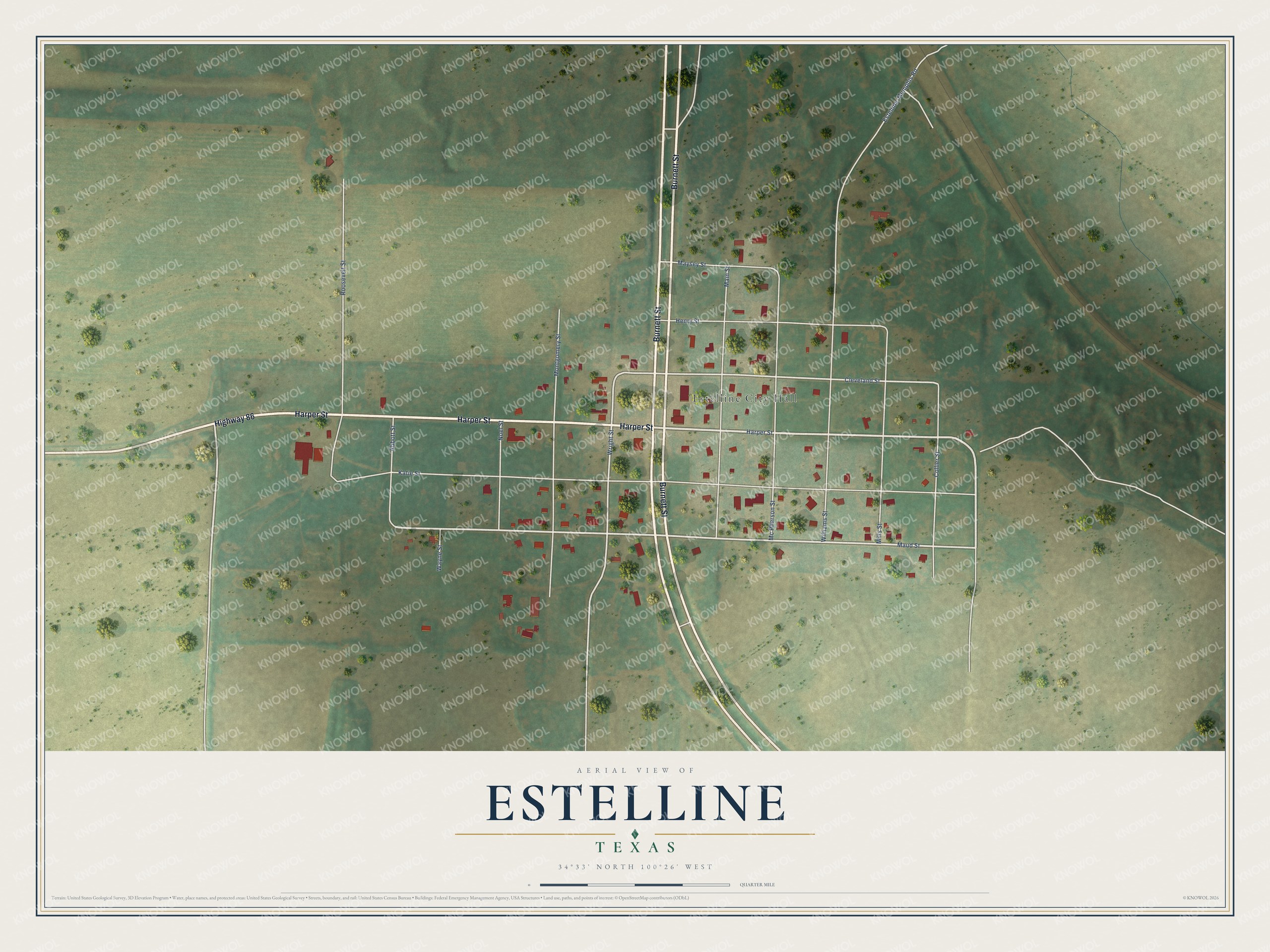 Watermarked full-map preview of Estelline, Texas