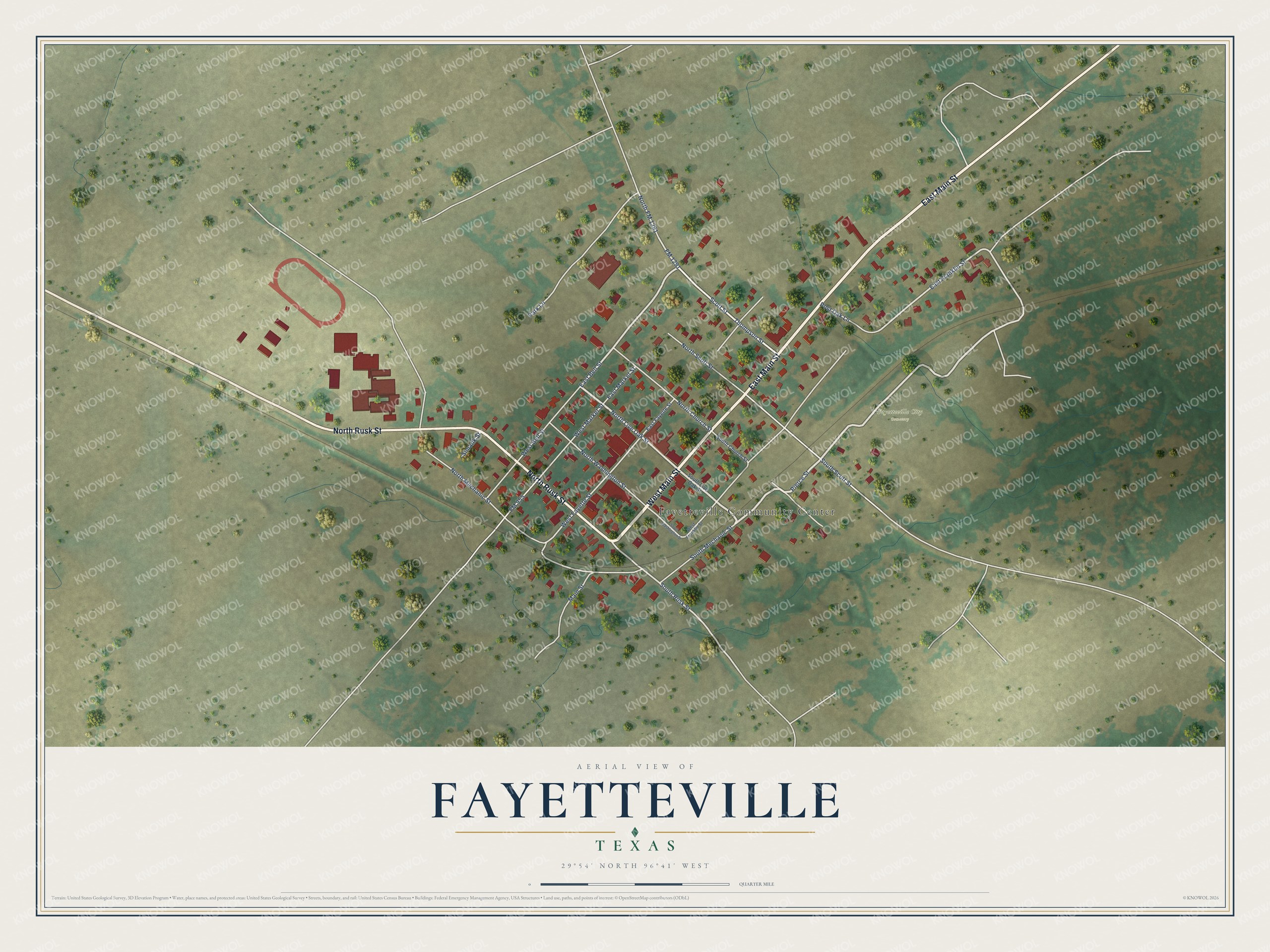 Watermarked full-map preview of Fayetteville, Texas