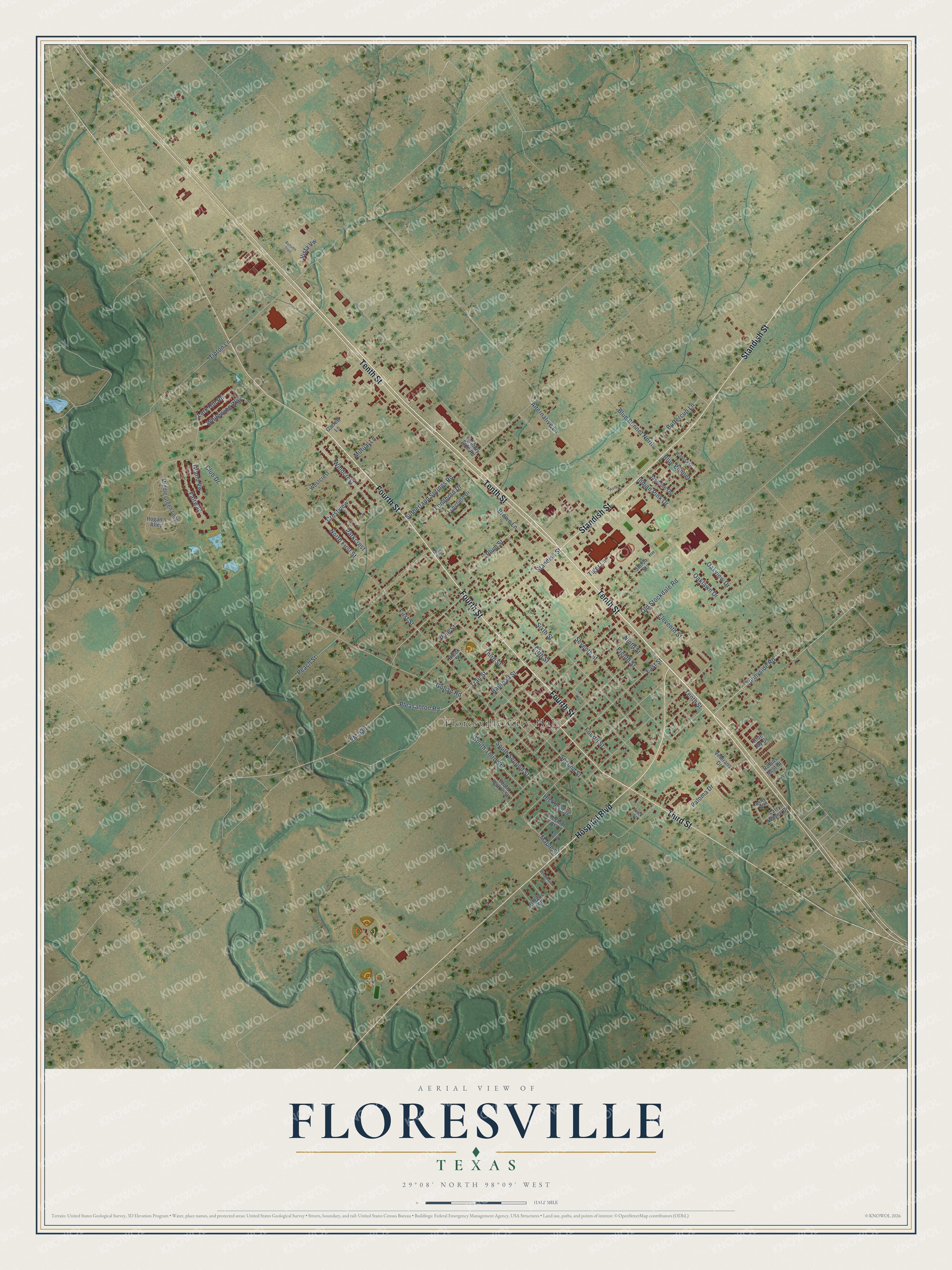 Watermarked full-map preview of Floresville, Texas