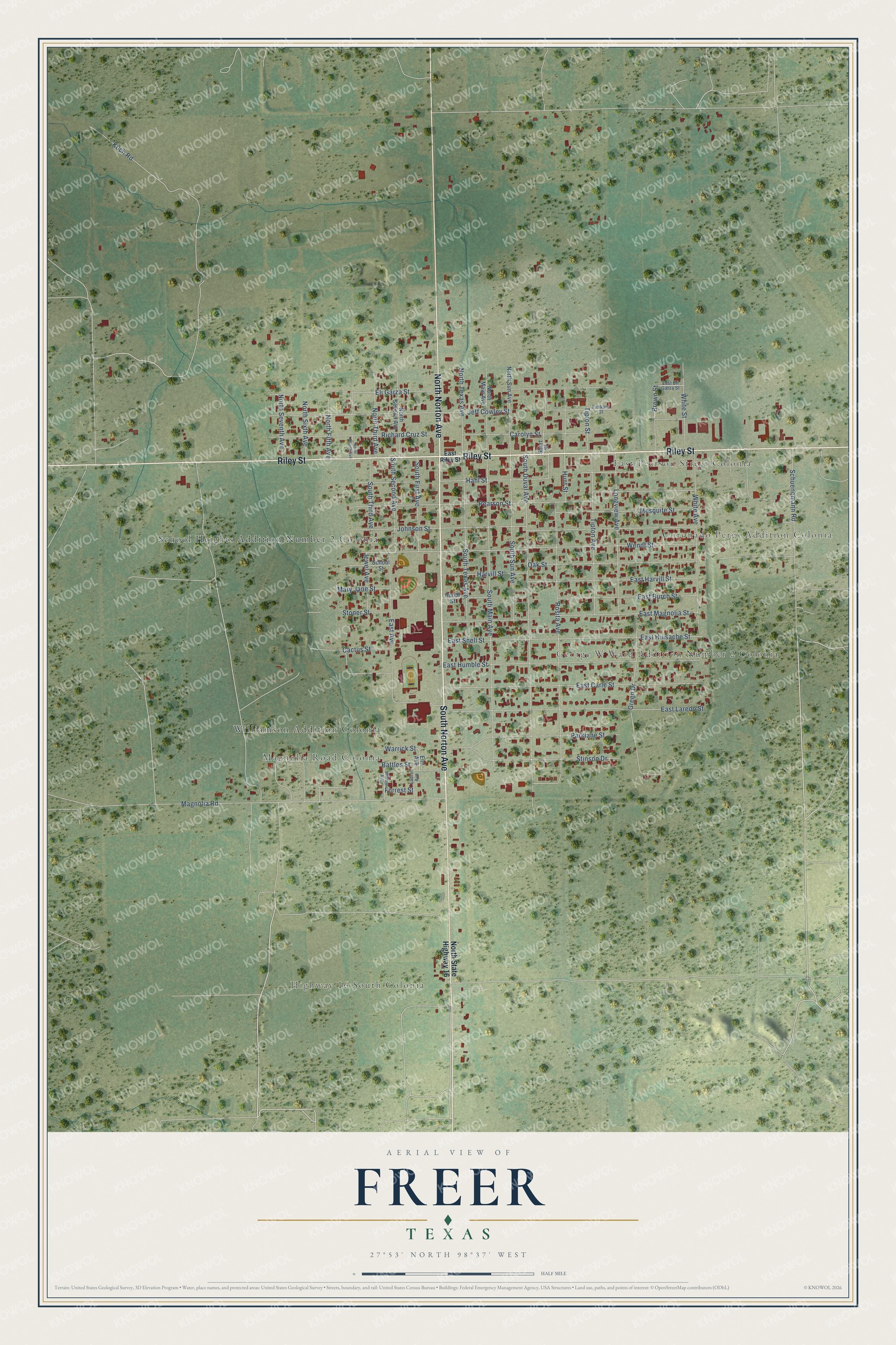 Watermarked full-map preview of Freer, Texas