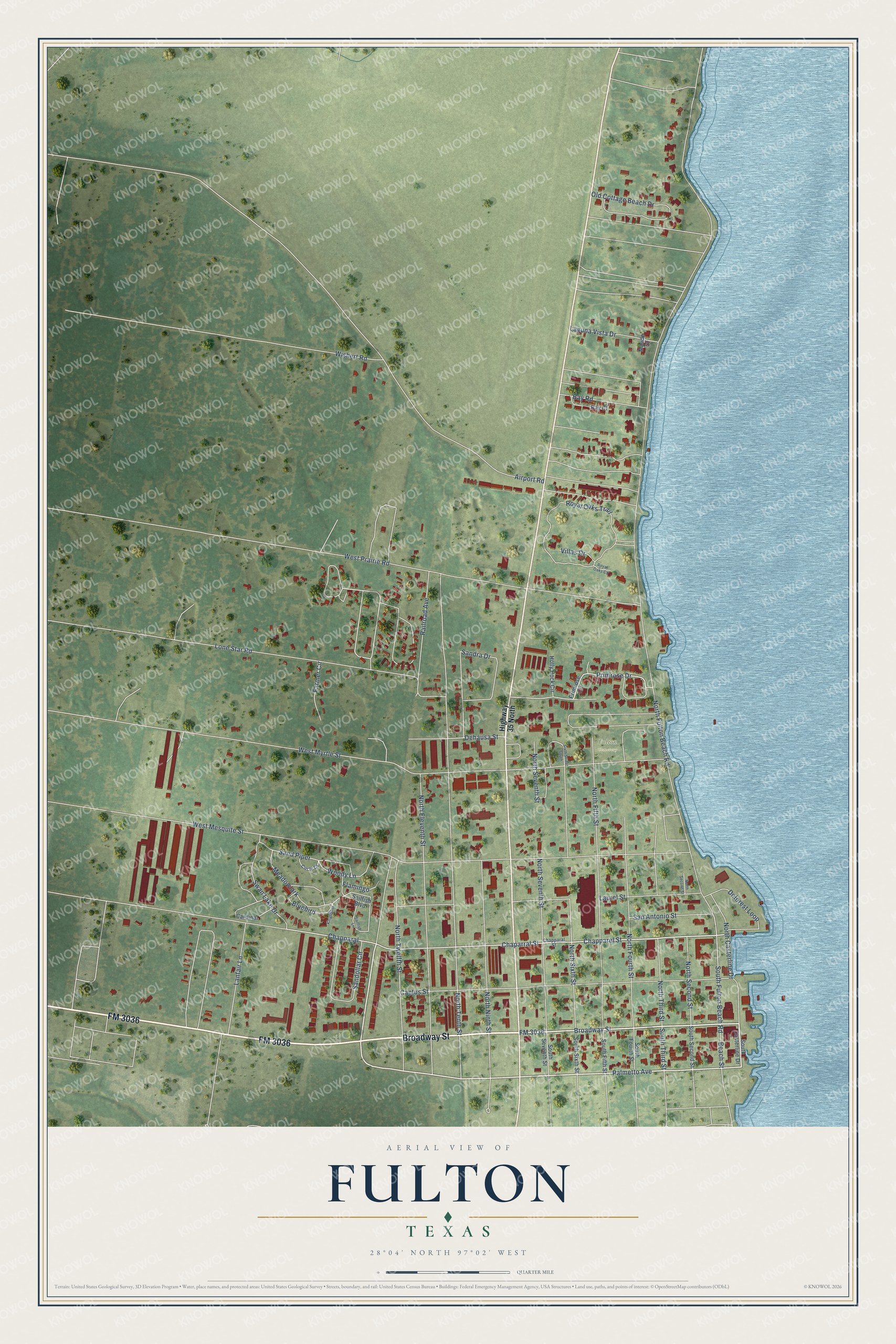 Watermarked full-map preview of Fulton, Texas