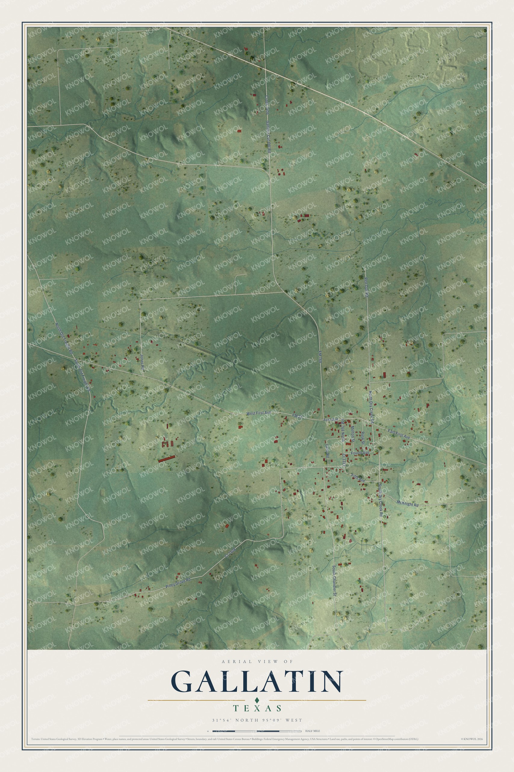 Watermarked full-map preview of Gallatin, Texas