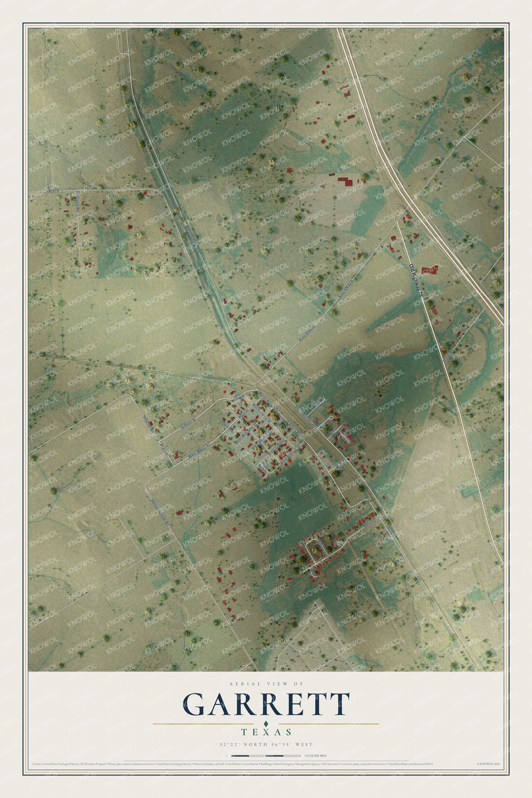 Watermarked full-map preview of Garrett, Texas