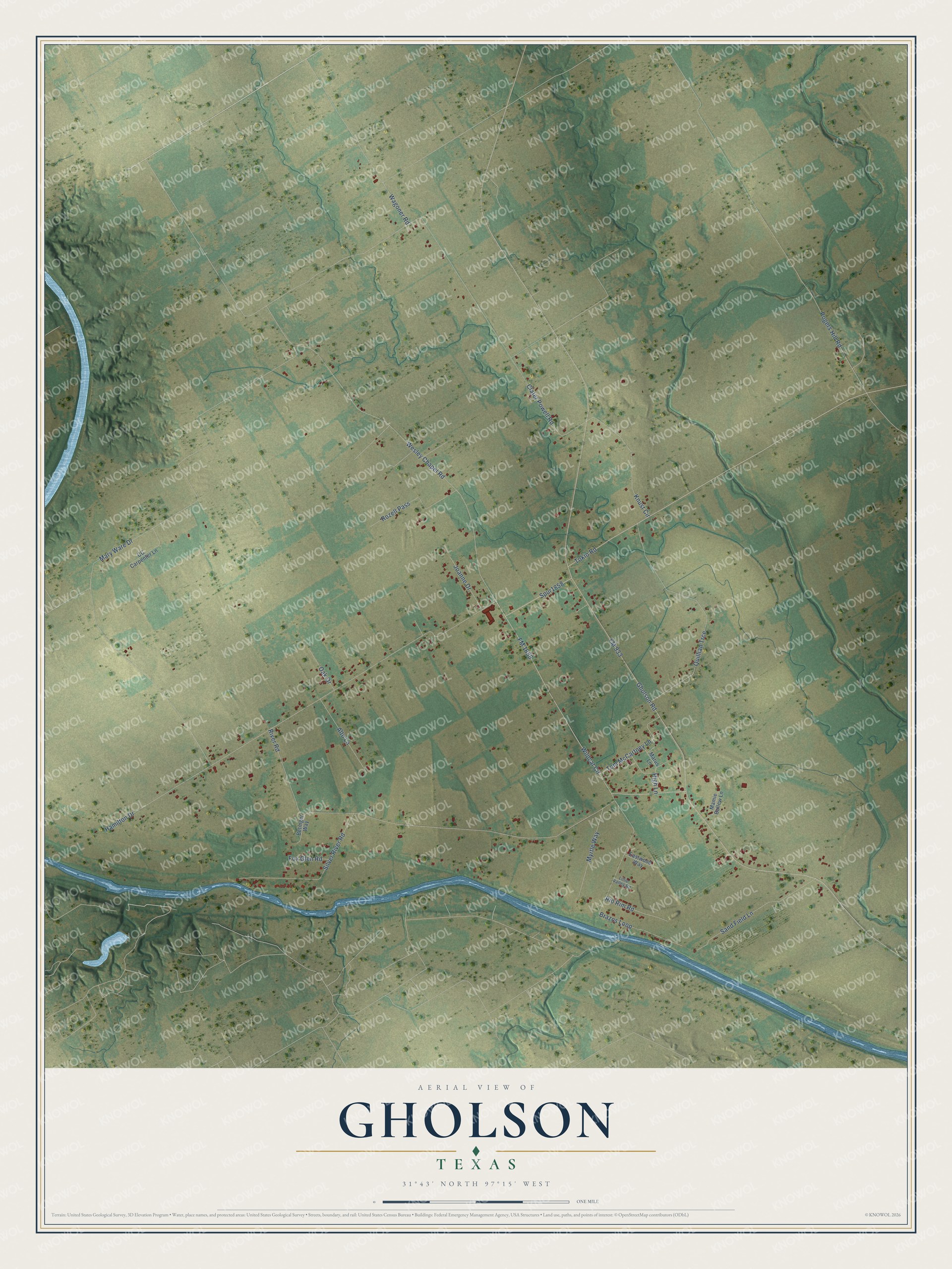 Watermarked full-map preview of Gholson, Texas