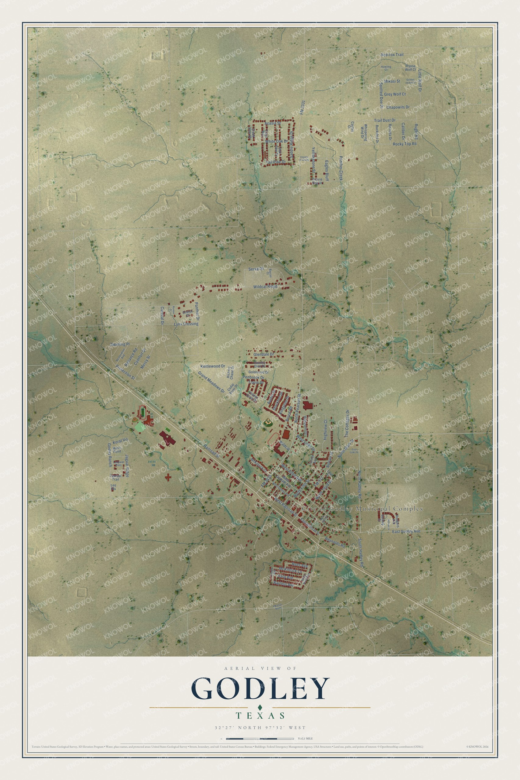 Watermarked full-map preview of Godley, Texas
