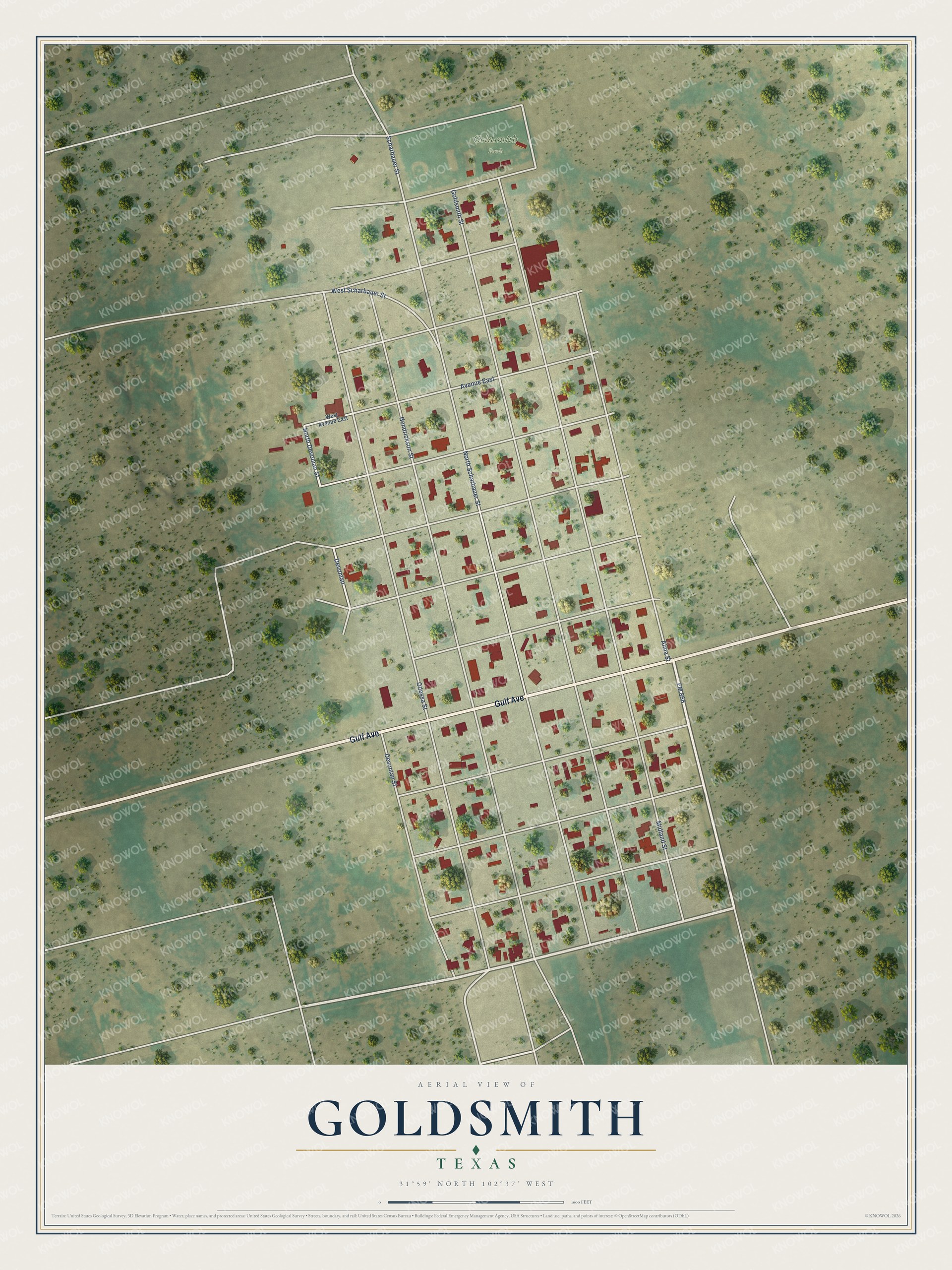Watermarked full-map preview of Goldsmith, Texas