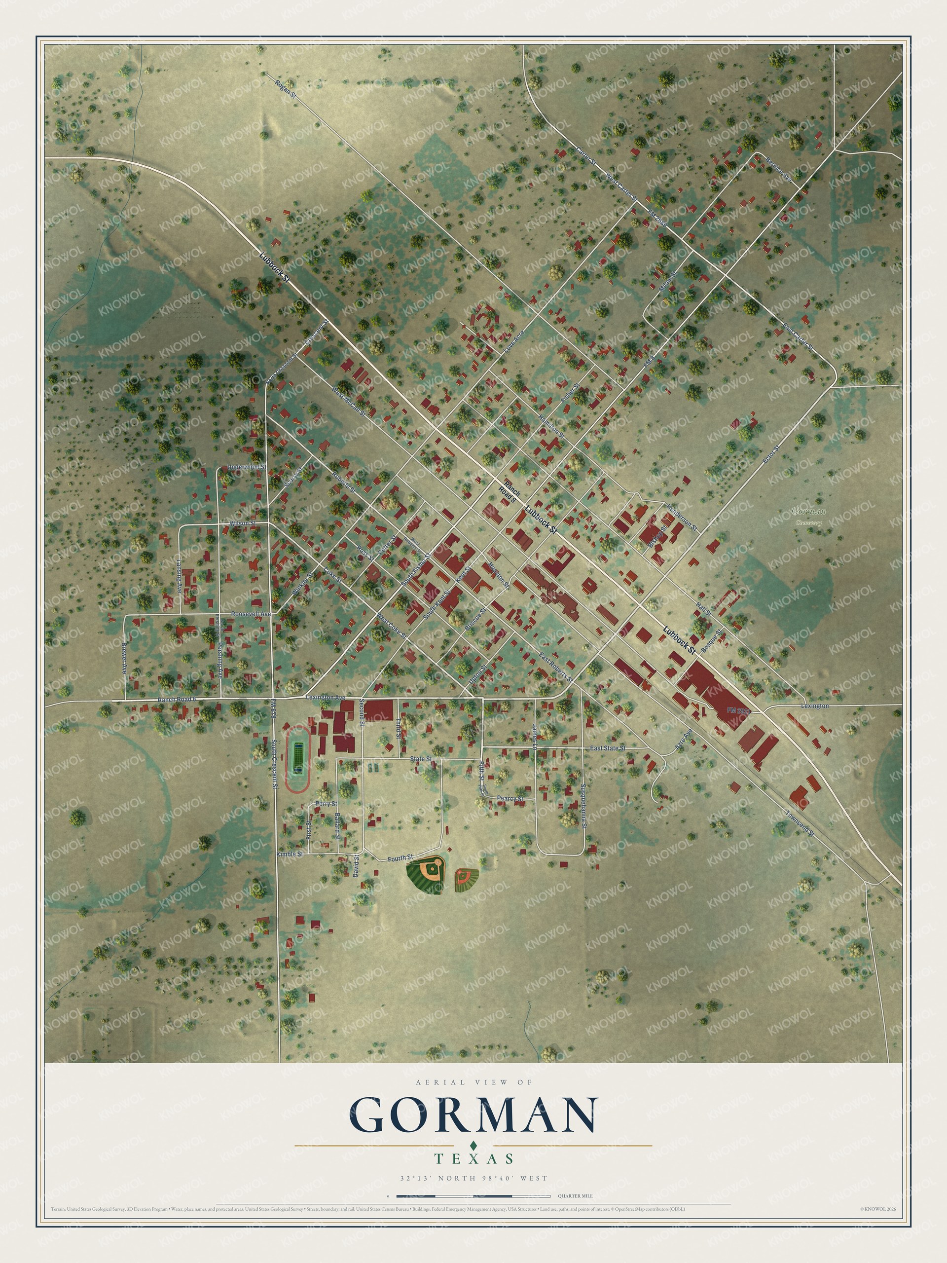 Watermarked full-map preview of Gorman, Texas