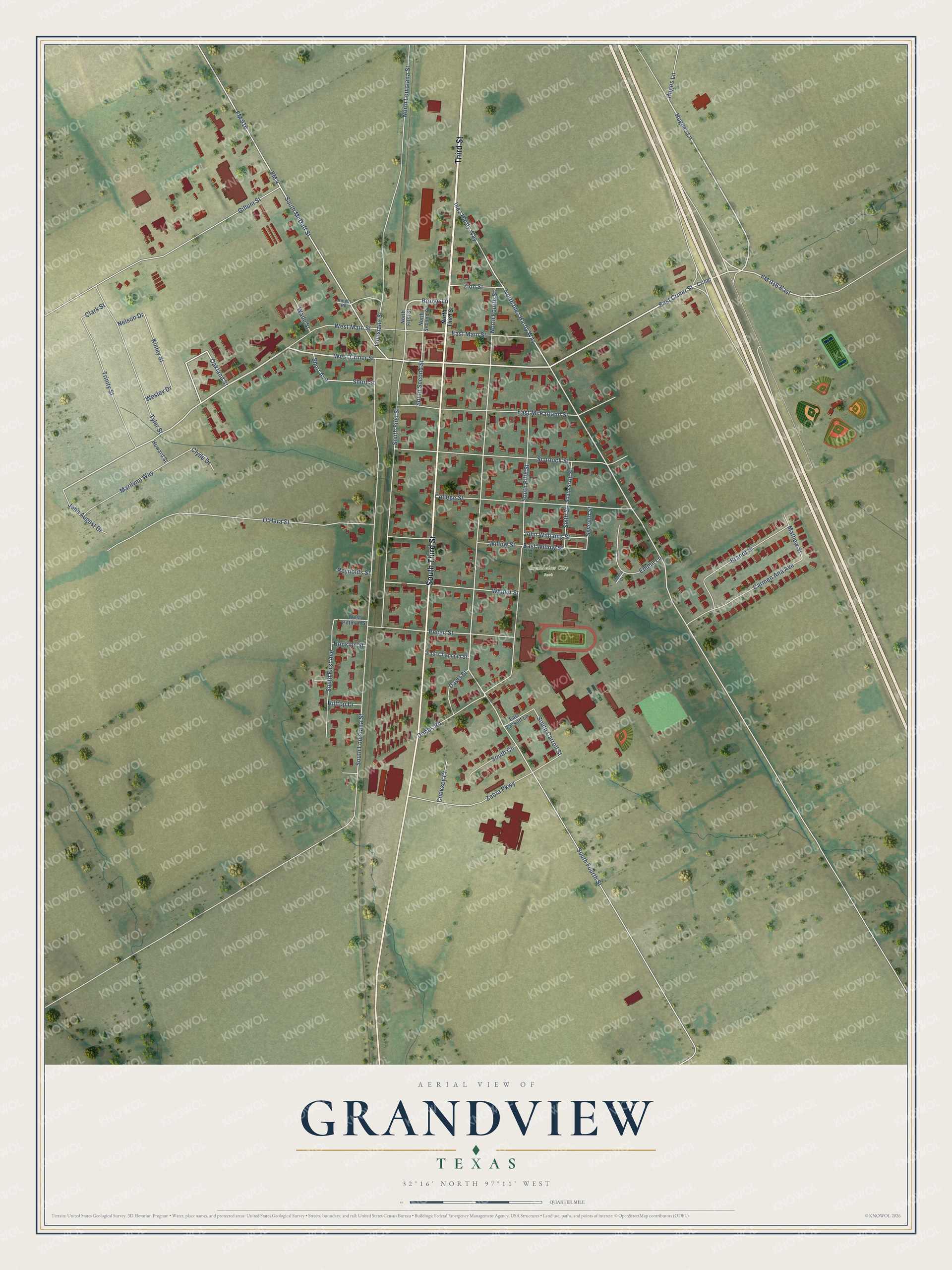 Watermarked full-map preview of Grandview, Texas