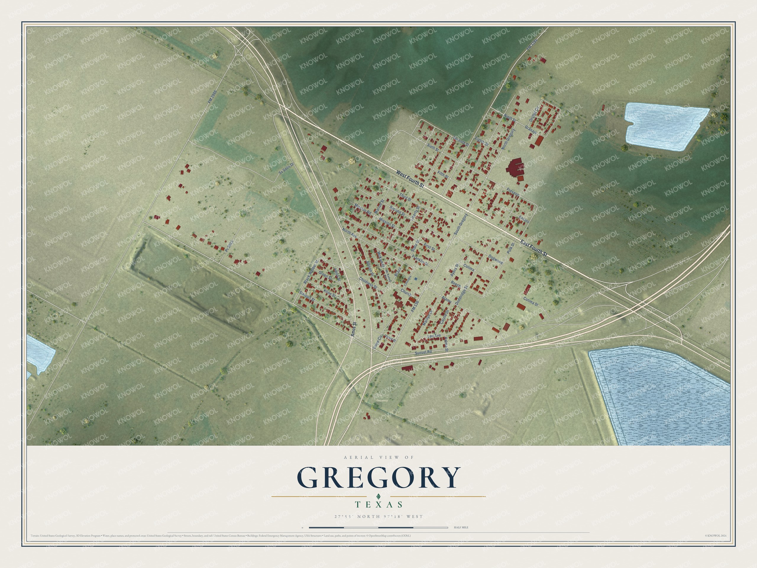 Watermarked full-map preview of Gregory, Texas