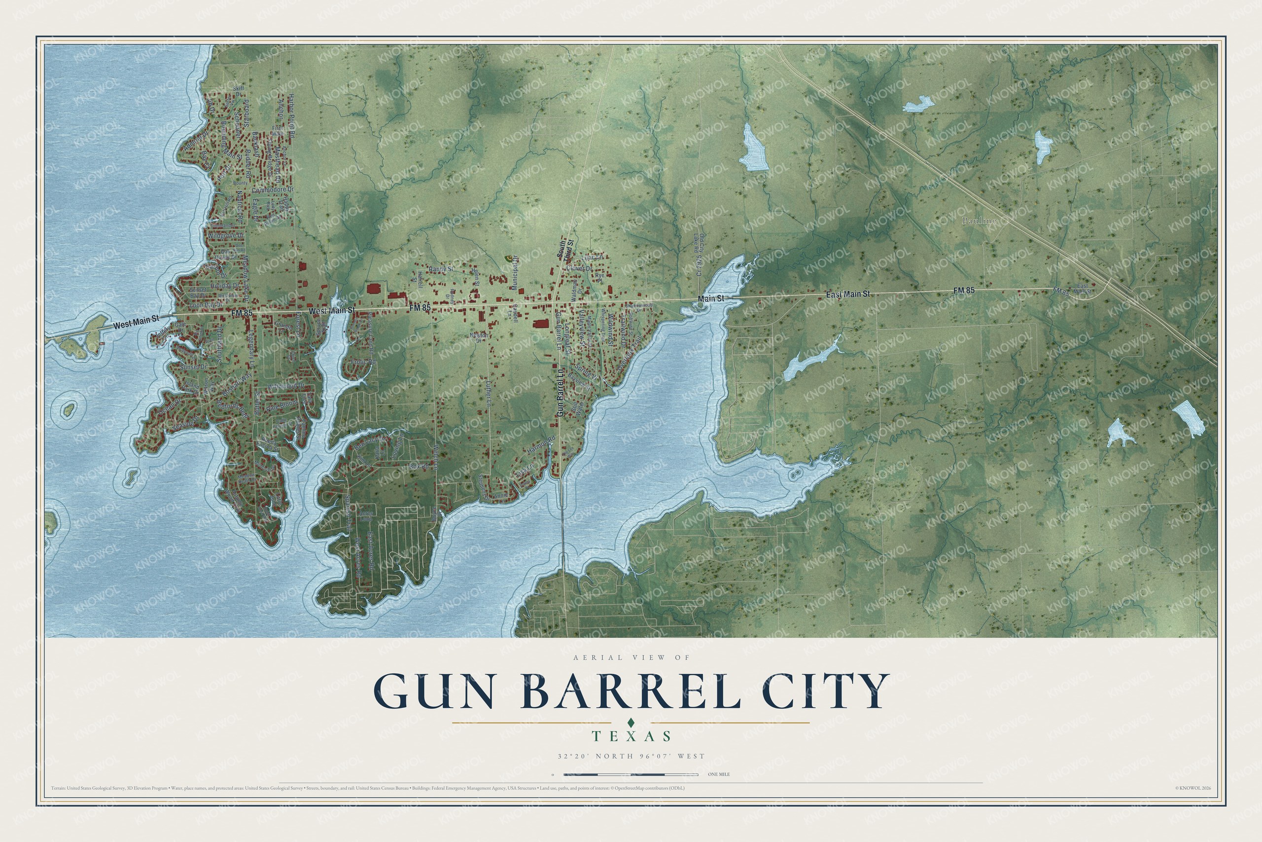 Watermarked full-map preview of Gun Barrel City, Texas