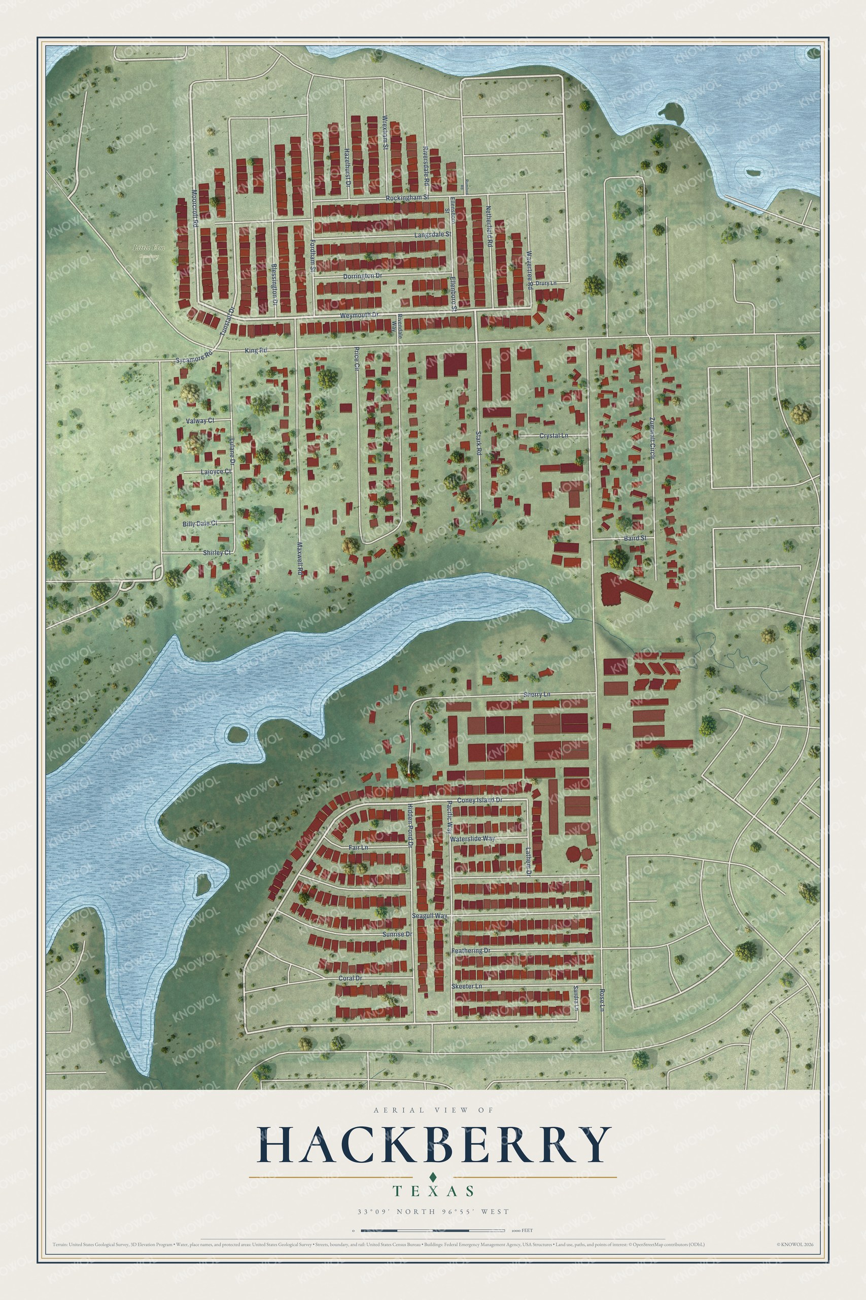 Watermarked full-map preview of Hackberry, Texas