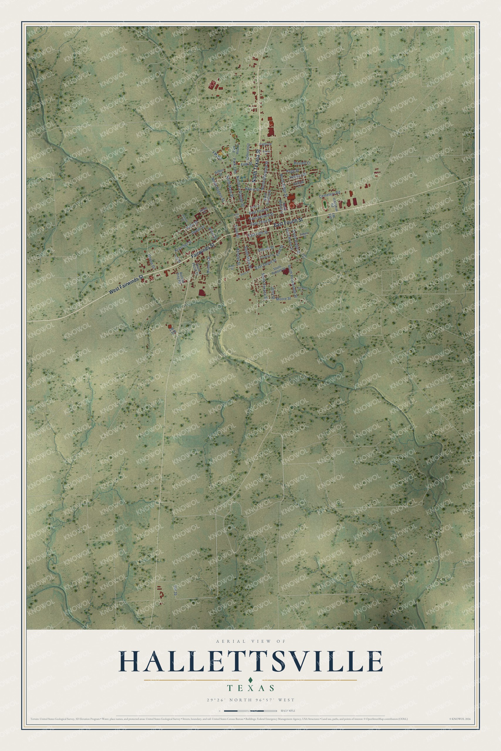 Watermarked full-map preview of Hallettsville, Texas