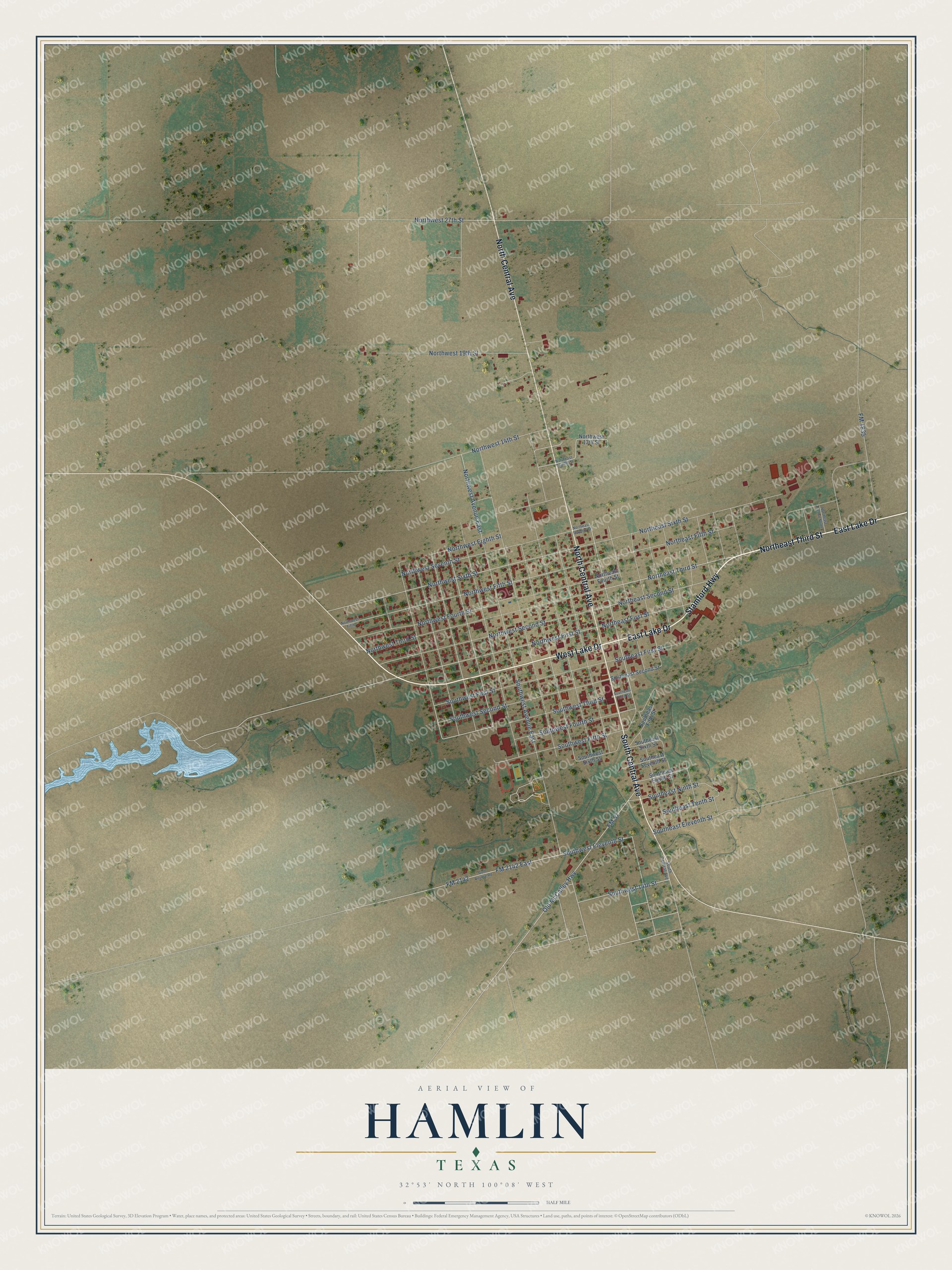 Watermarked full-map preview of Hamlin, Texas