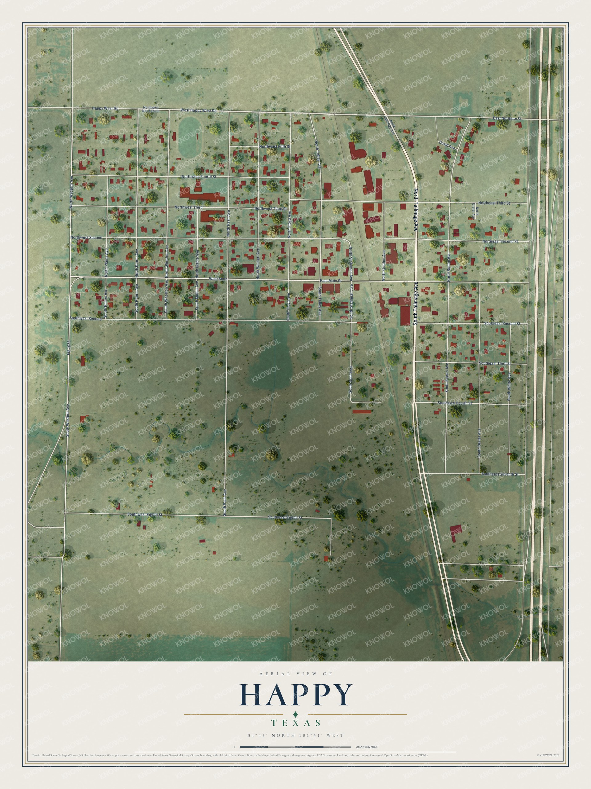 Watermarked full-map preview of Happy, Texas