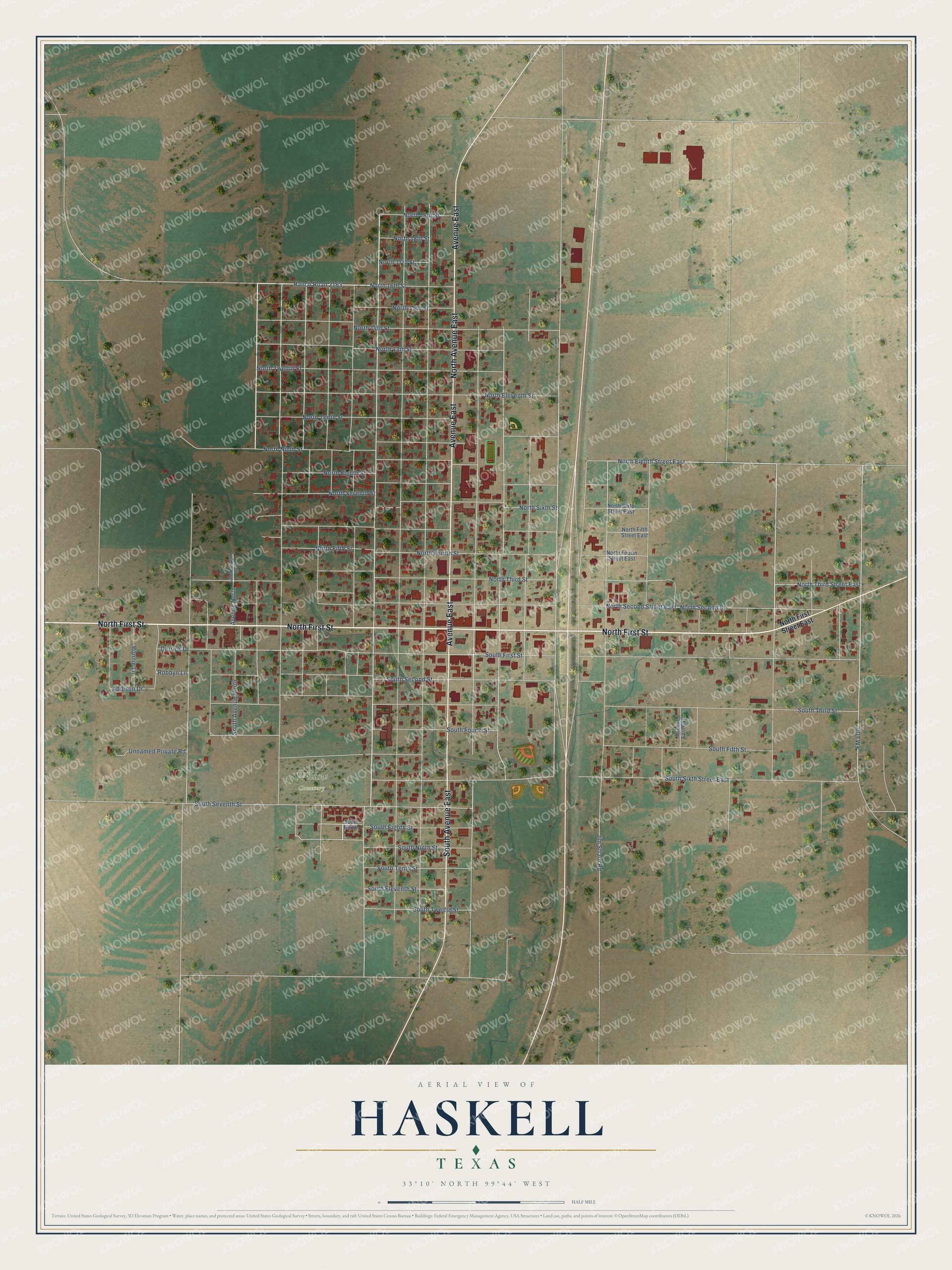 Watermarked full-map preview of Haskell, Texas