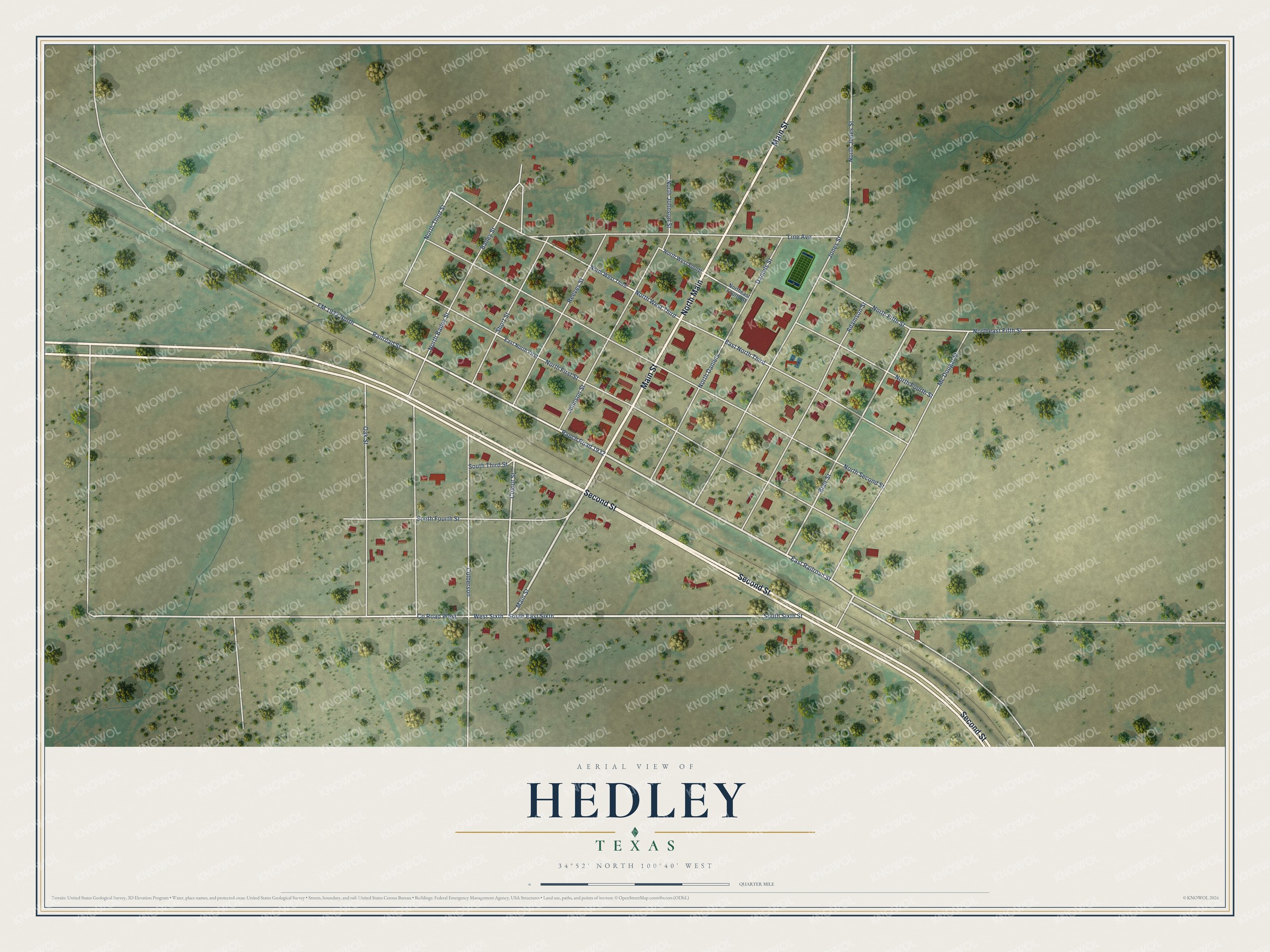 Watermarked full-map preview of Hedley, Texas