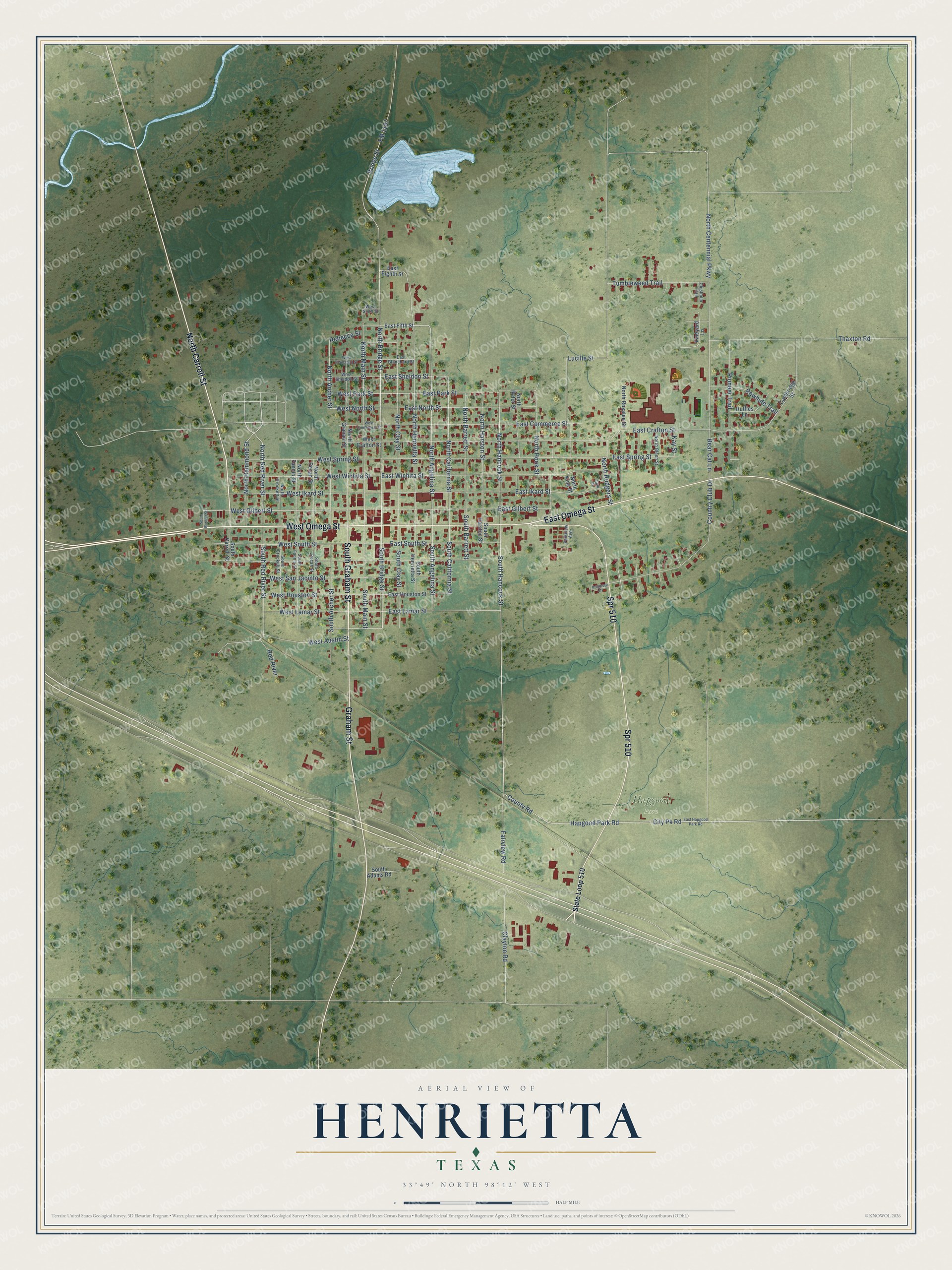 Watermarked full-map preview of Henrietta, Texas