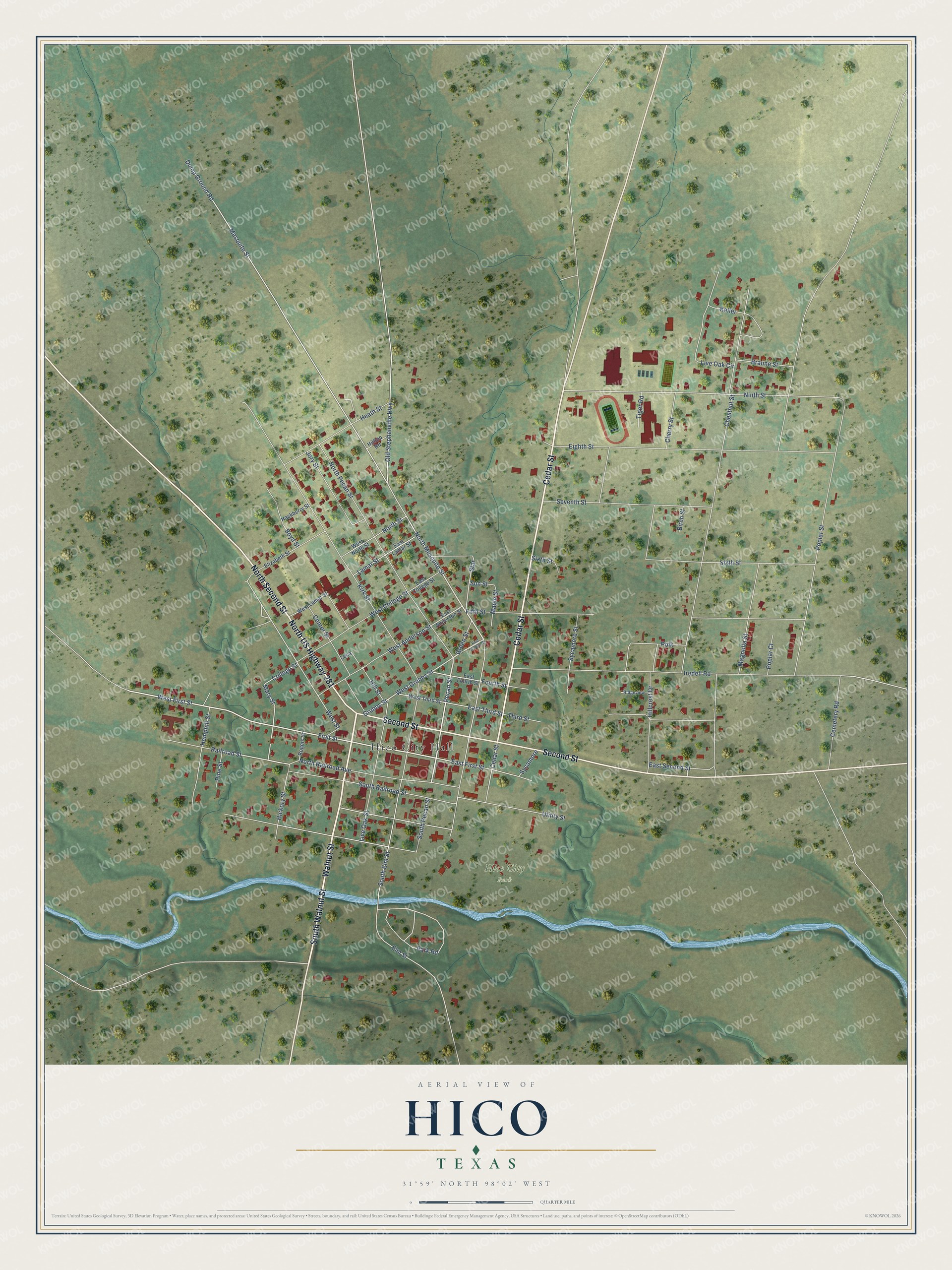 Watermarked full-map preview of Hico, Texas