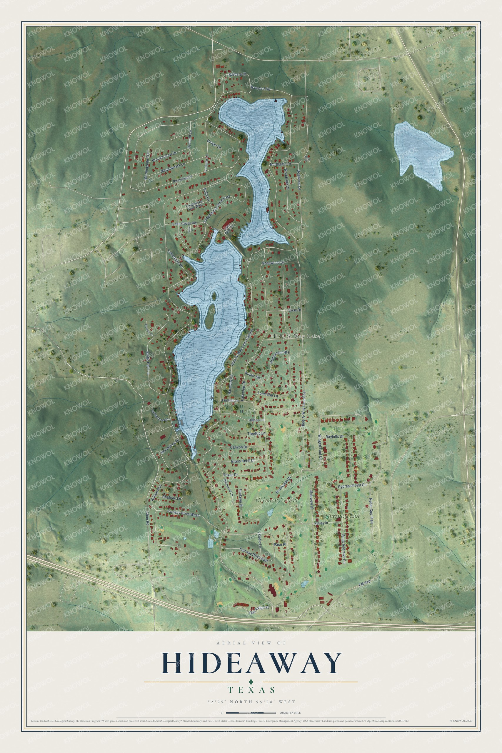 Watermarked full-map preview of Hideaway, Texas