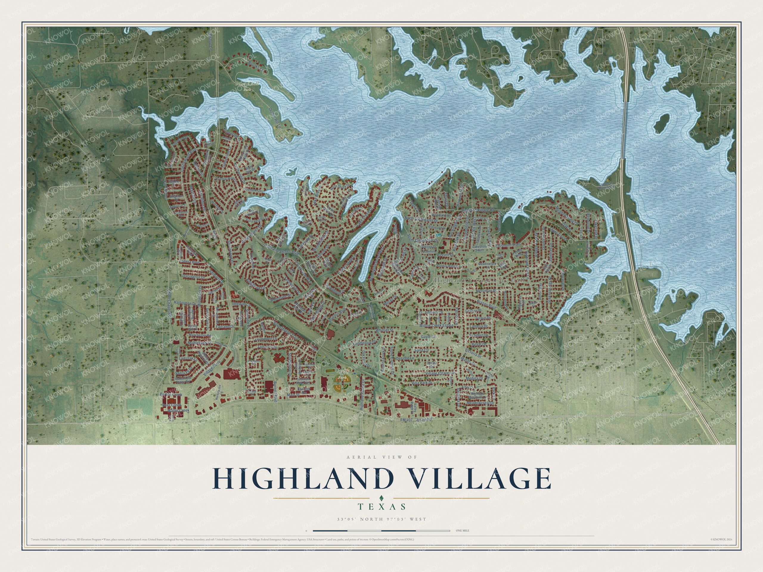 Watermarked full-map preview of Highland Village, Texas