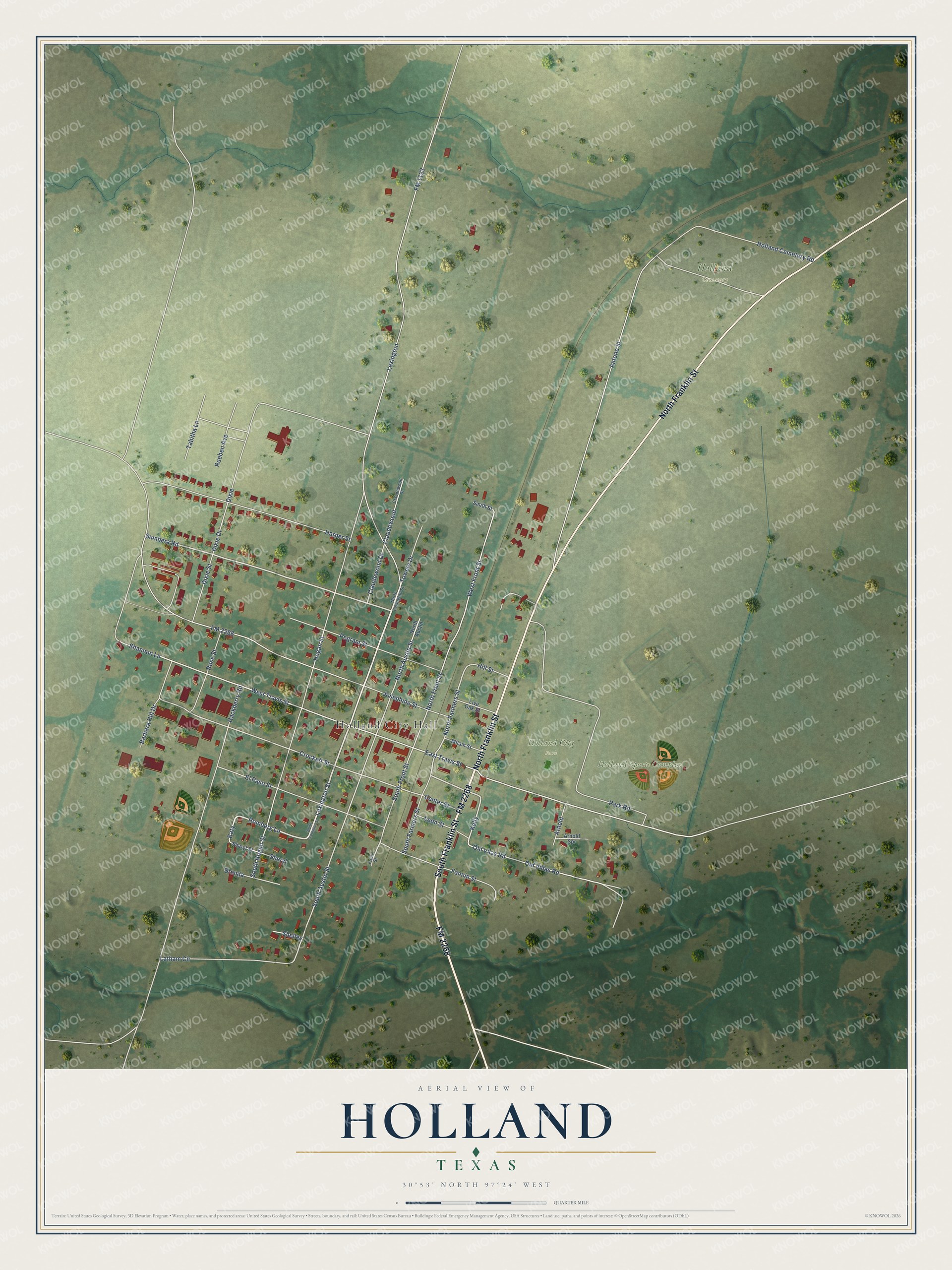 Watermarked full-map preview of Holland, Texas