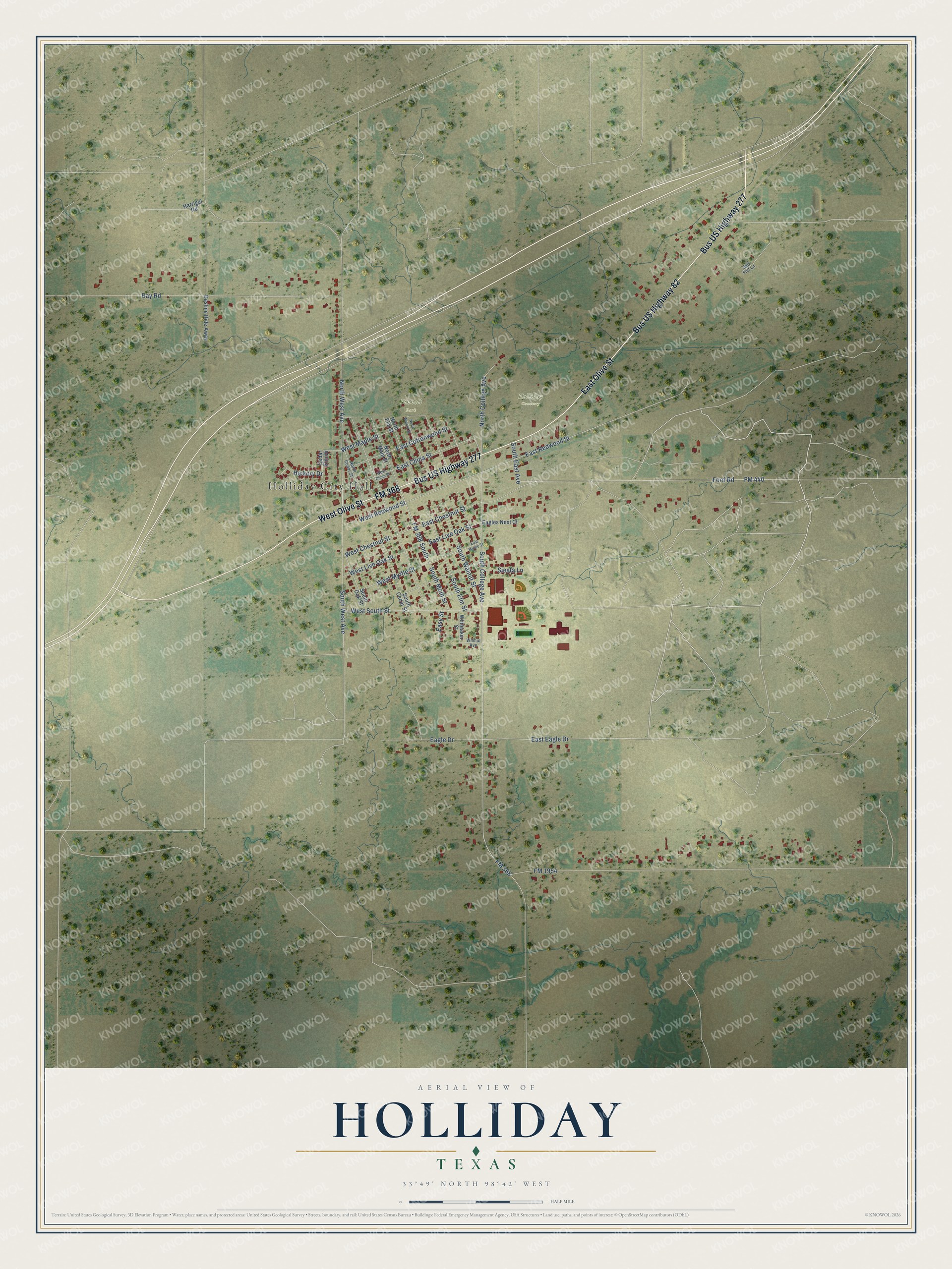 Watermarked full-map preview of Holliday, Texas